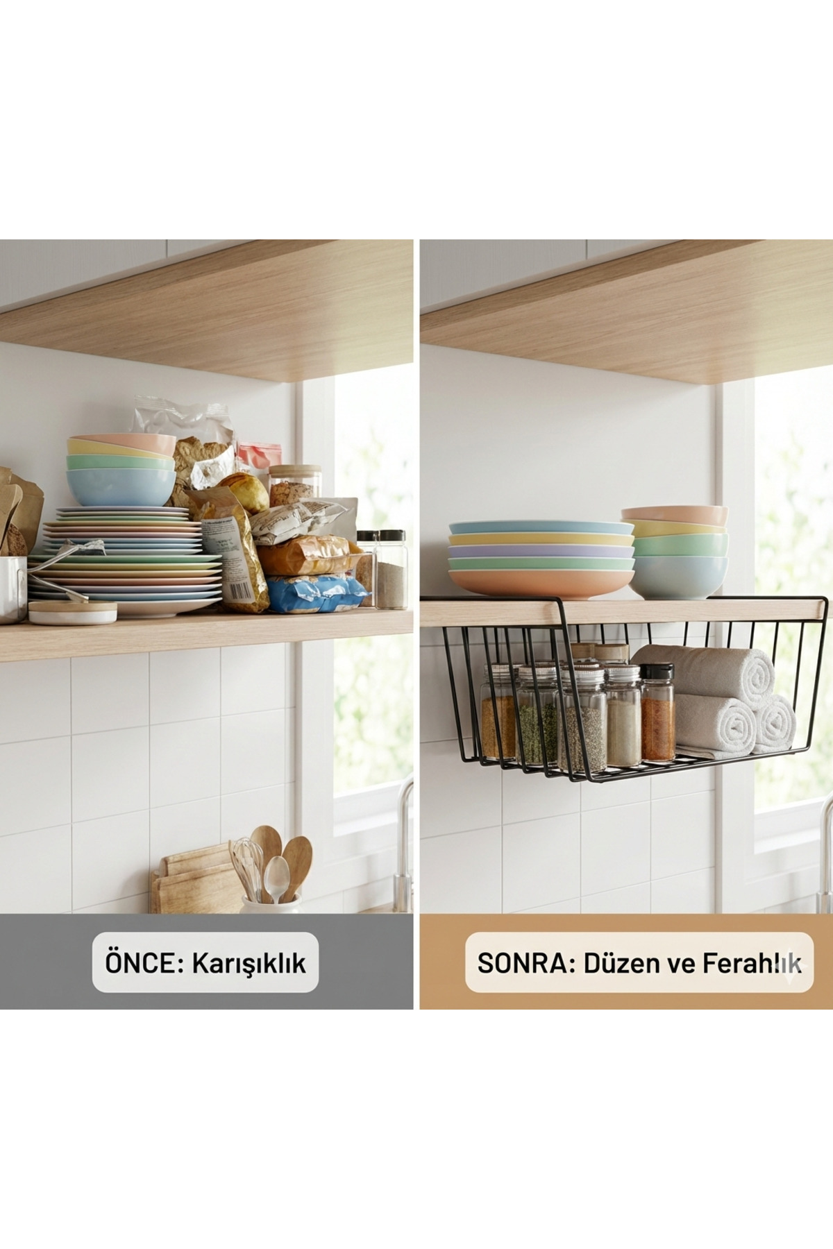 Askılı Raf Altı Sepet Düzenleyici - Mutfak ve Dolap İçi Yer Kazan