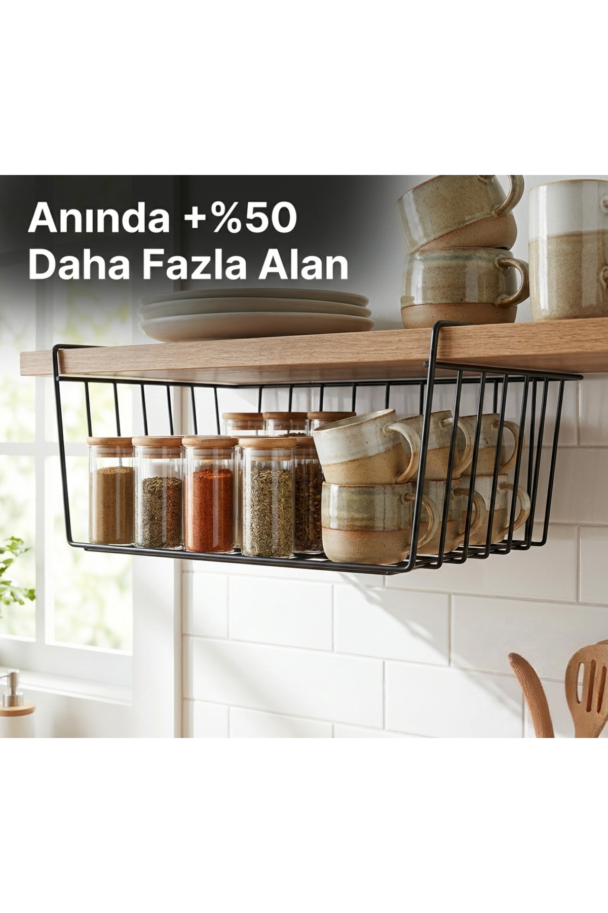 Askılı Raf Altı Sepet Düzenleyici - Mutfak ve Dolap İçi Yer Kazan