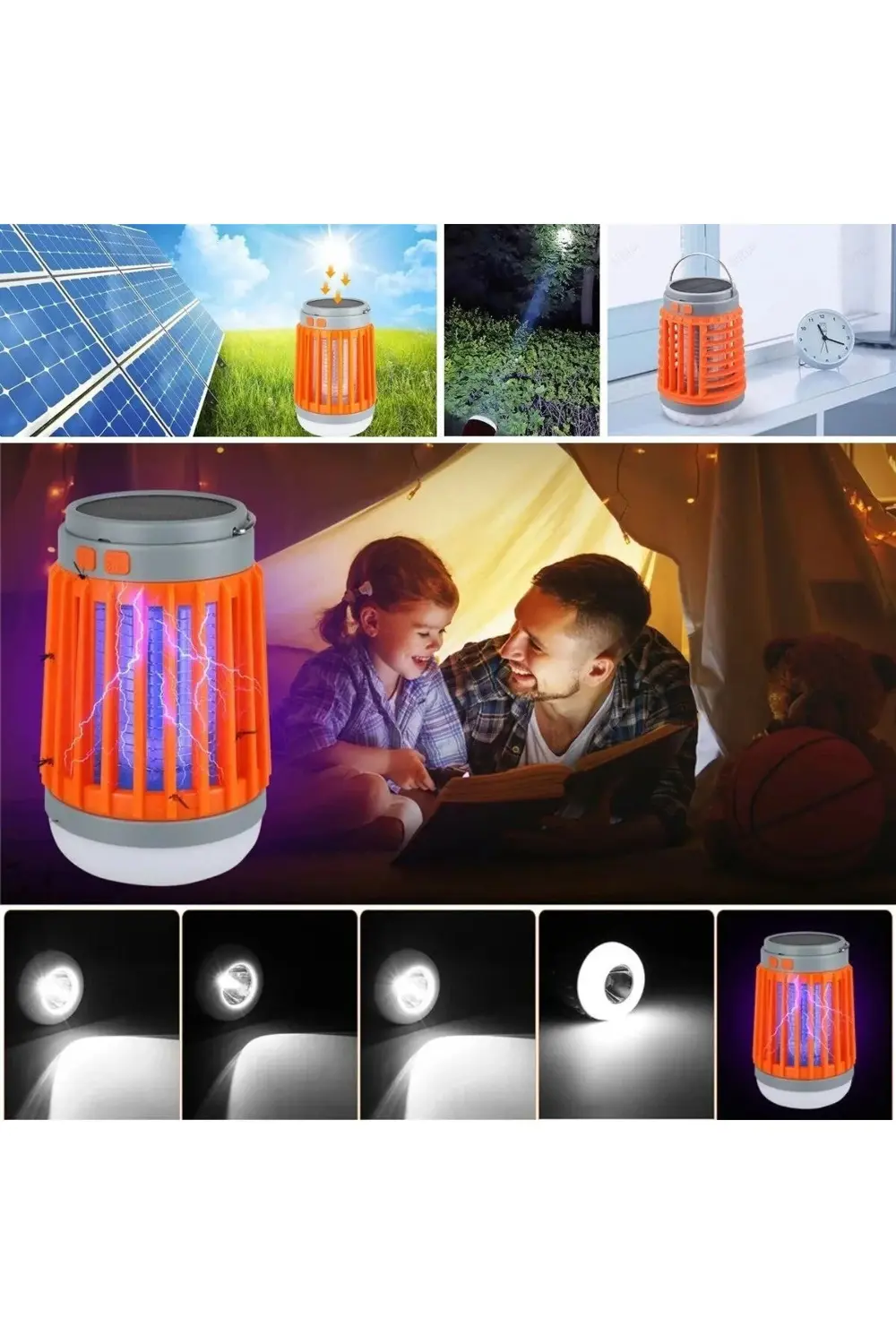 Askılı Solar Enerji İle Şarj Olabilen Sinek Öldürücü Kamp Feneri