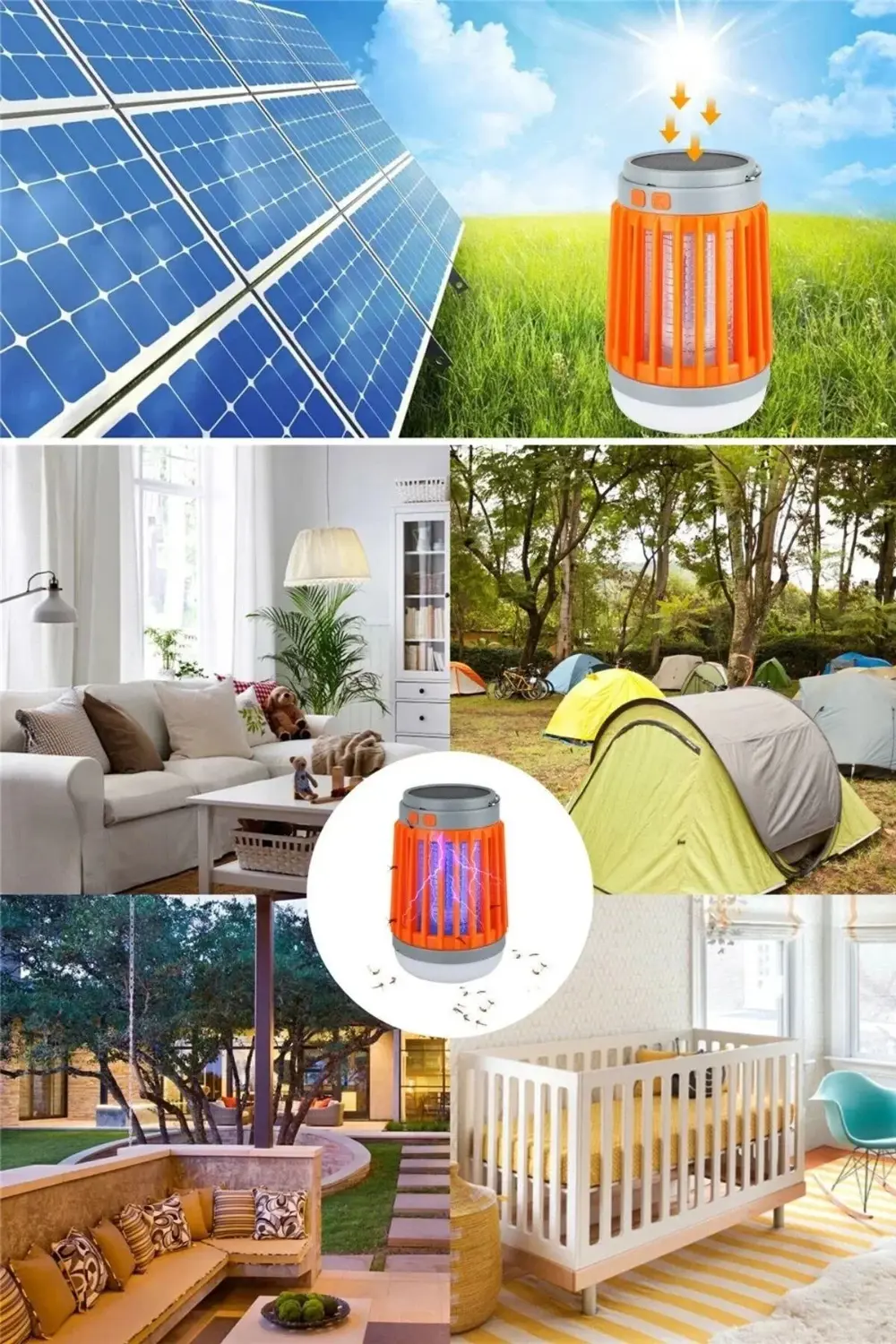 Askılı Solar Enerji İle Şarj Olabilen Sinek Öldürücü Kamp Feneri