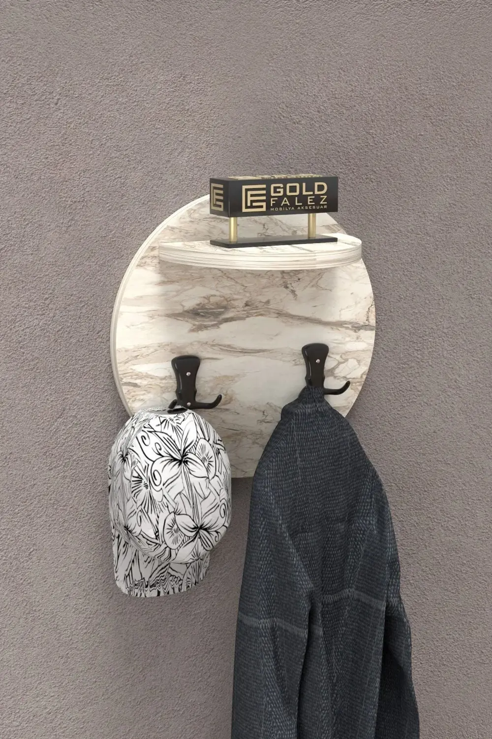 Askılık Duvar Elbise Askılığı Portmanto Üstü Beyaz Mermer Desen