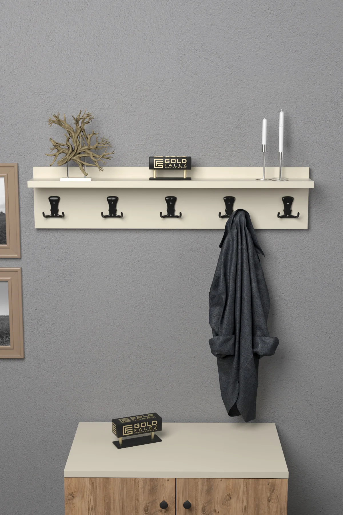 Askılık Duvar Elbise Askılığı Portmanto 80 Cm Krem Düz