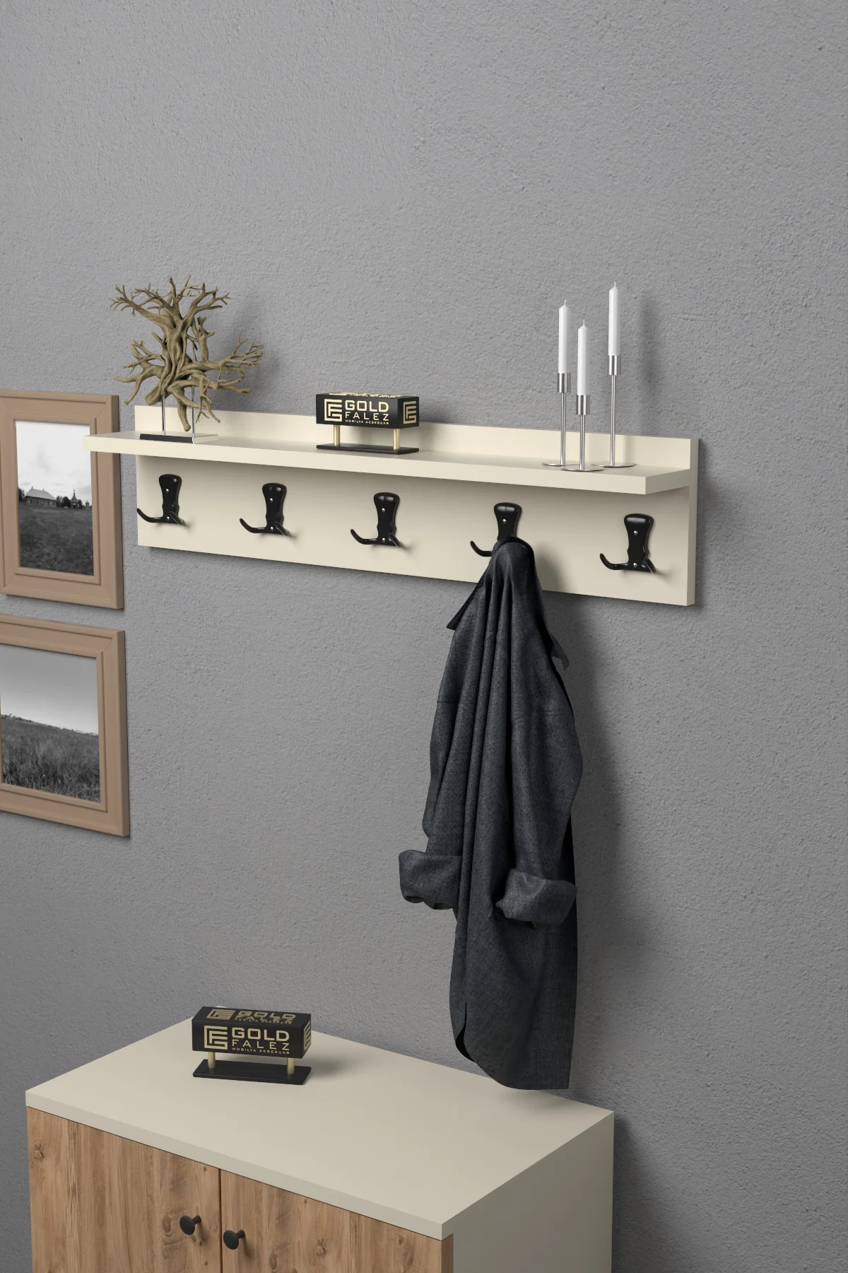 Askılık Duvar Elbise Askılığı Portmanto 80 Cm Krem Düz