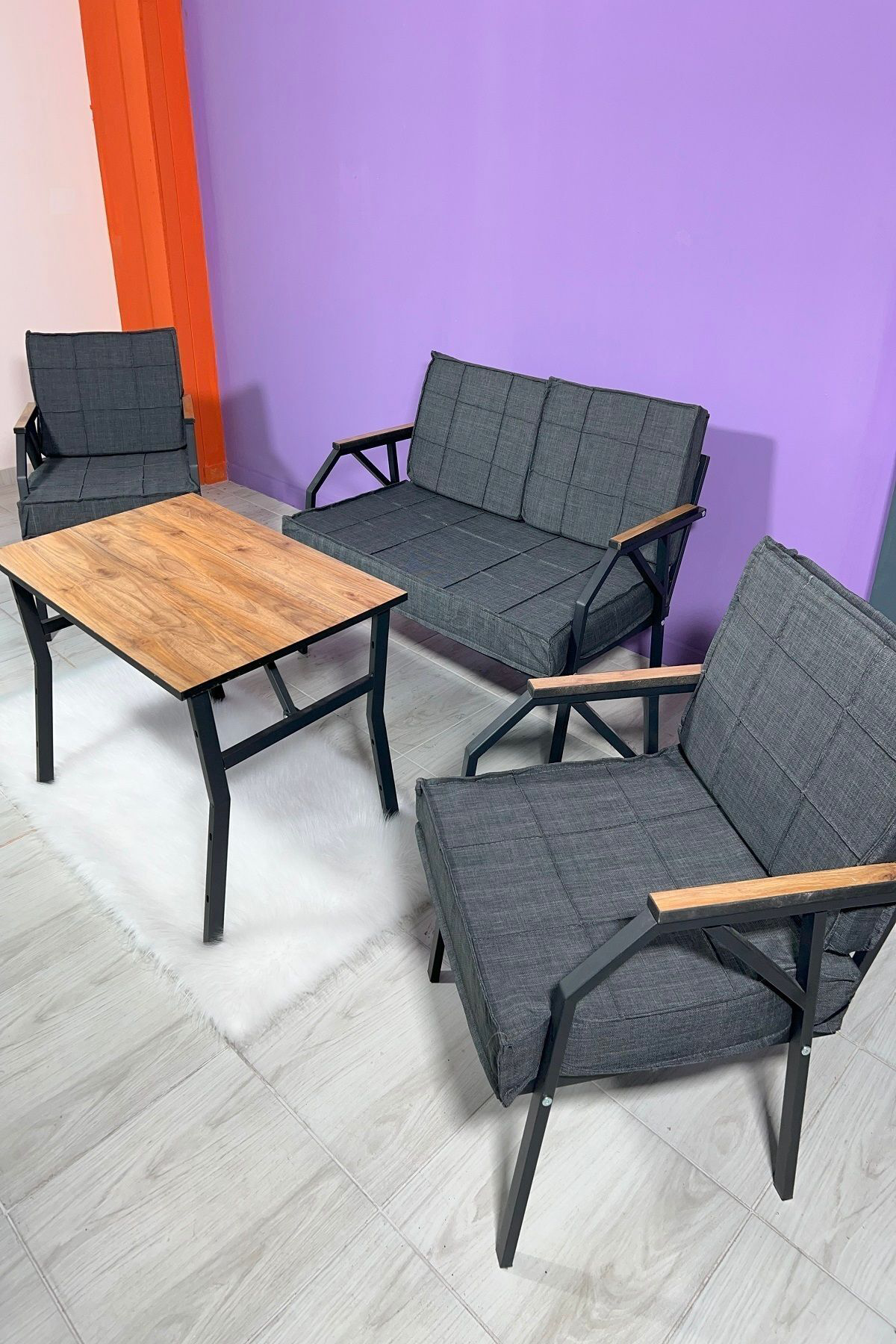 Aşkın 211 Masalı Antrasit Fermuarlı Bahçe Balkon Takımı, Cafe, Sa