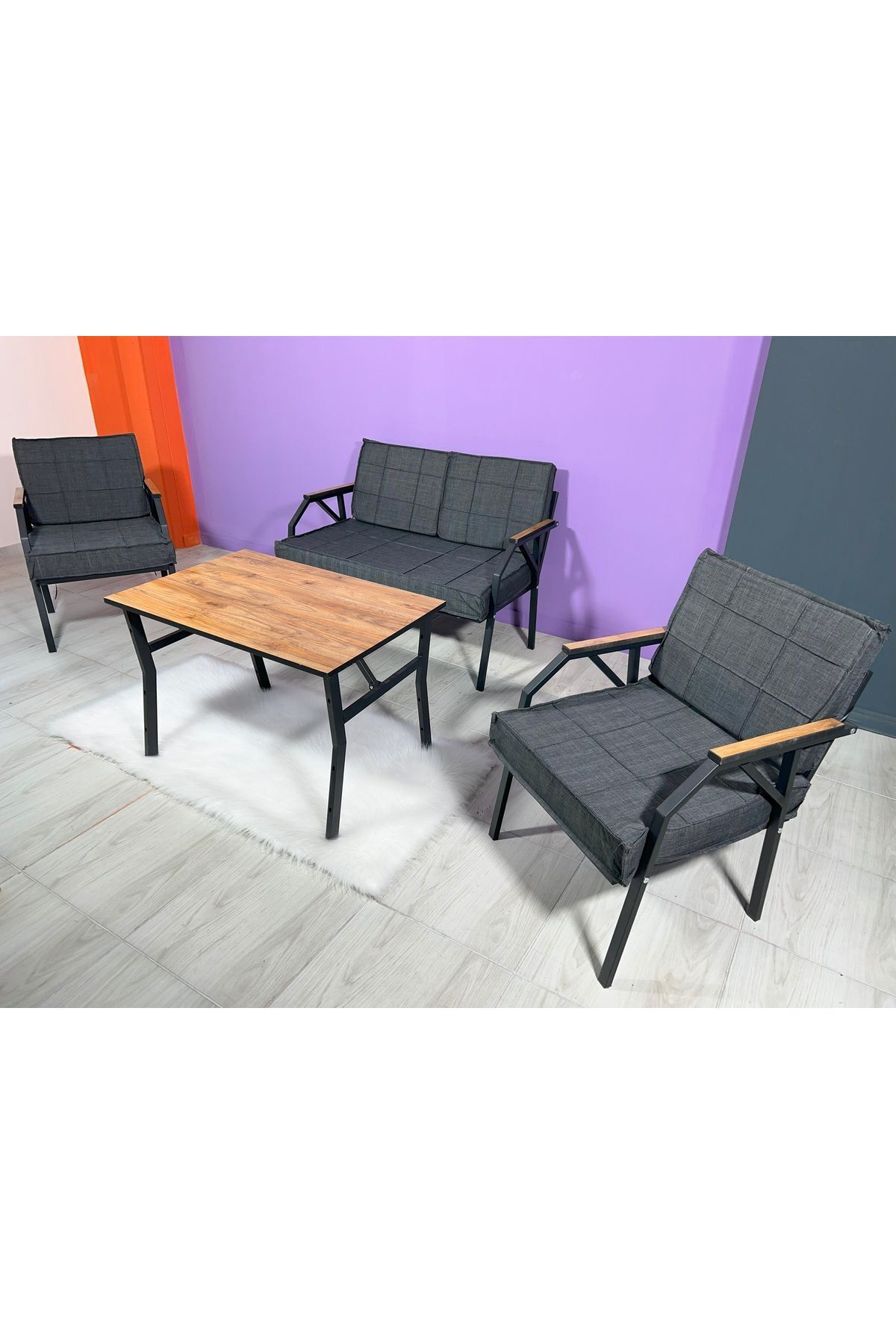 Aşkın 211 Masalı Antrasit Fermuarlı Bahçe Balkon Takımı, Cafe, Sa