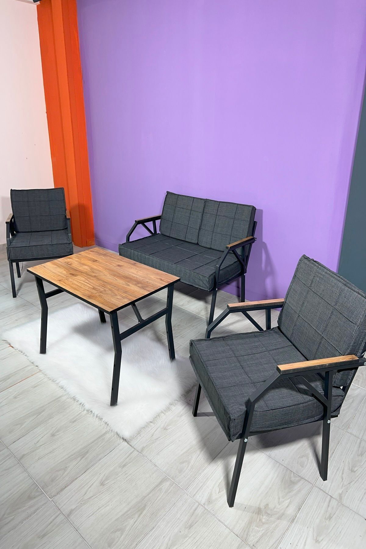 Aşkın 211 Masalı Antrasit Fermuarlı Bahçe Balkon Takımı, Cafe, Sa