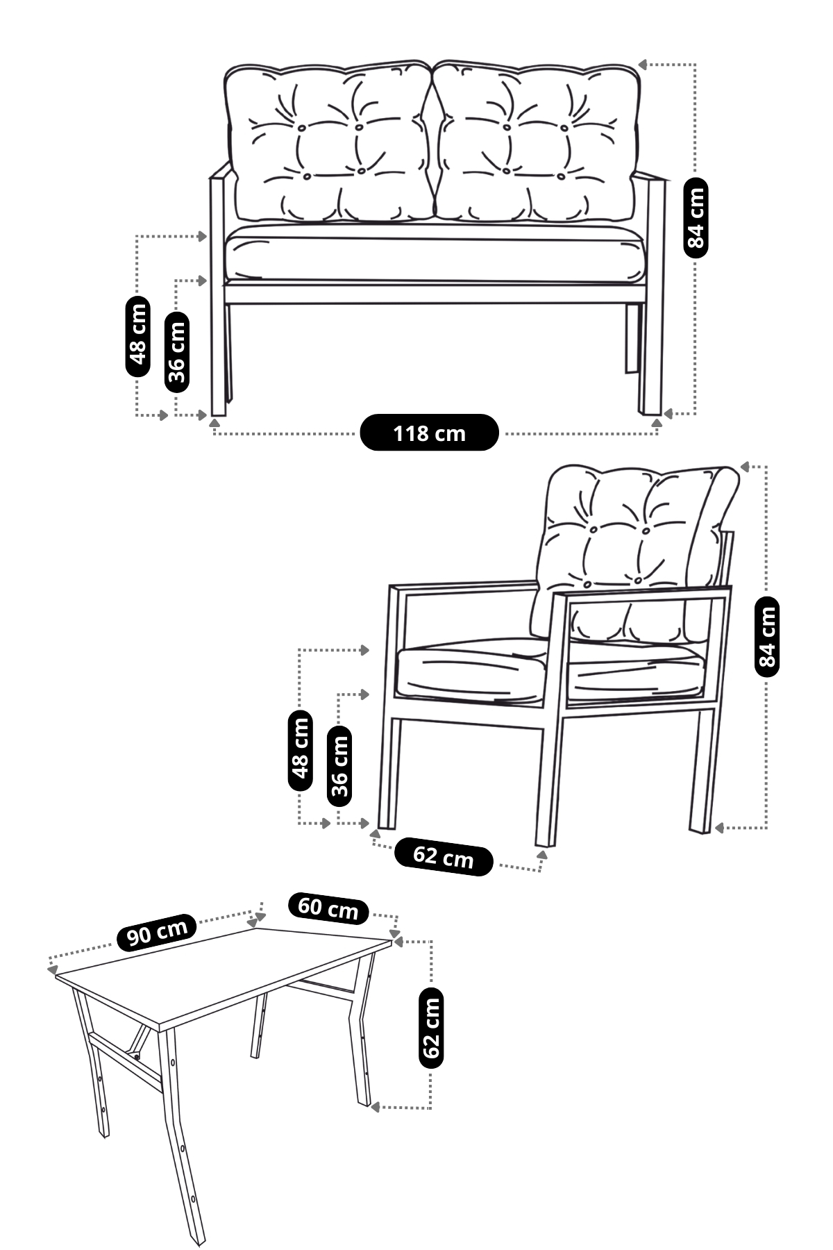 Aşkın 211 Masalı Antrasit Fermuarlı Bahçe Balkon Takımı, Cafe, Sa