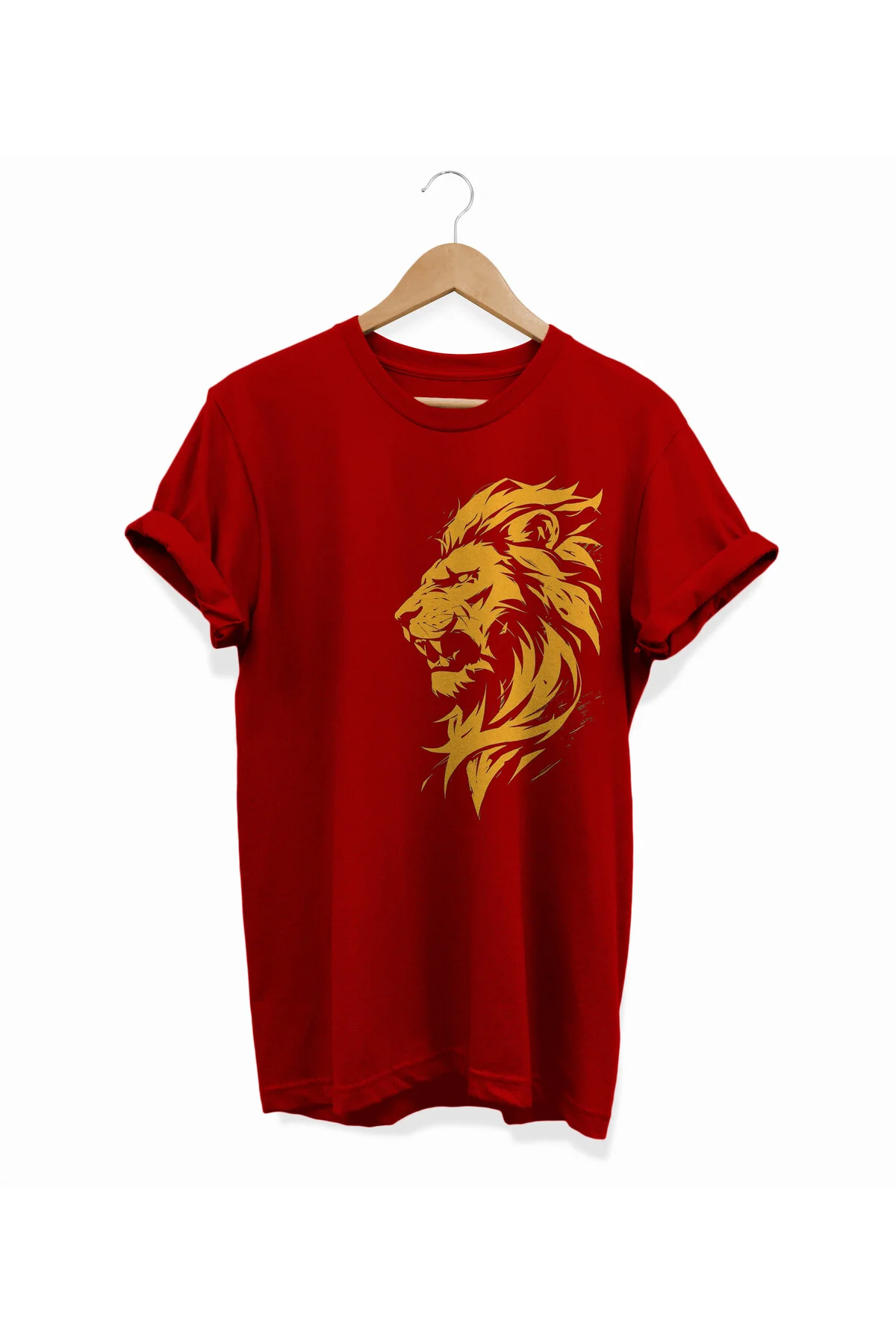 , Aslan Baskılı, %100 Pamuk, Bisiklet Yaka, Oversize T-shirt, Büy
