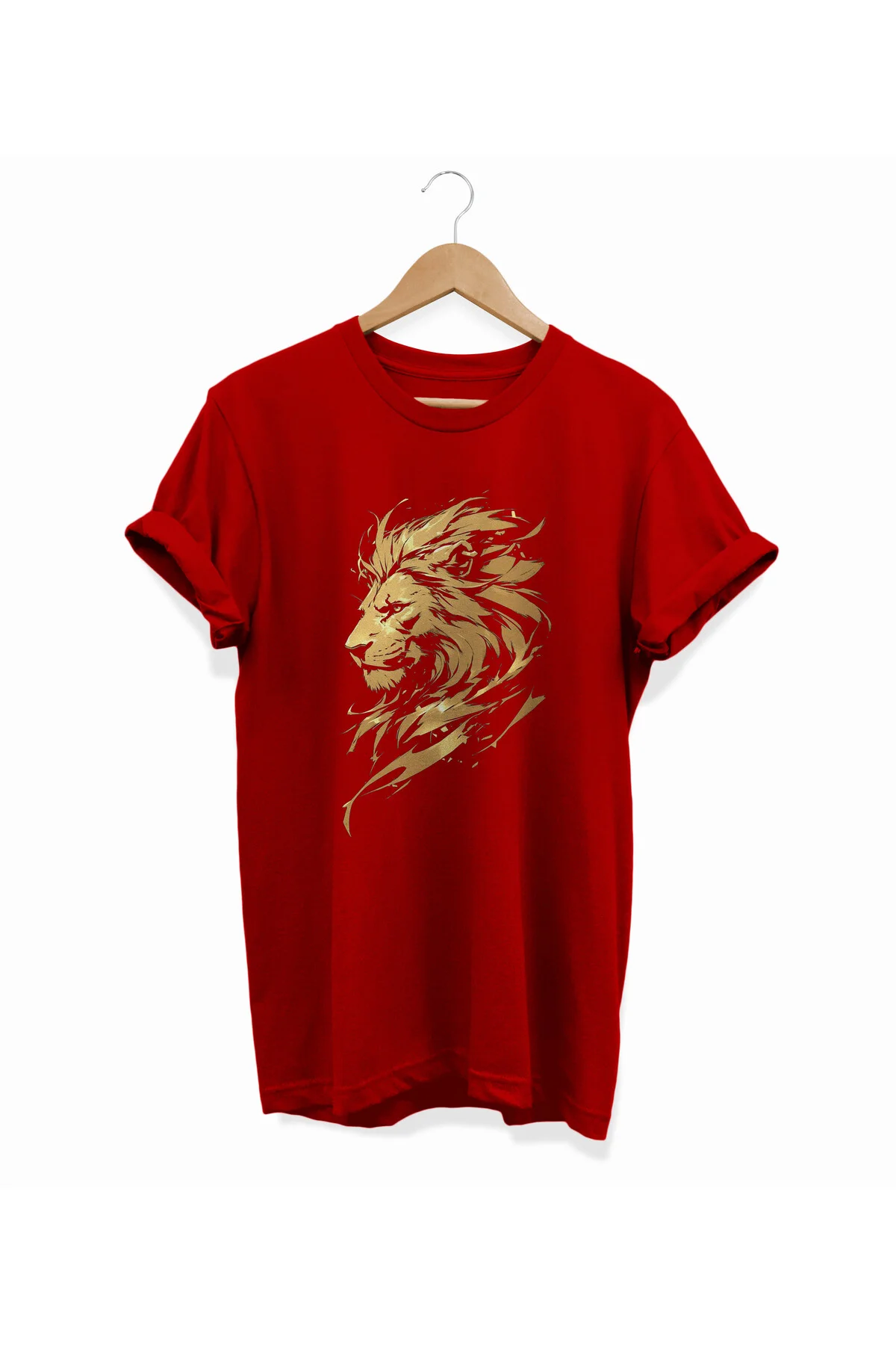 , Aslan Baskılı, %100 Pamuk, Bisiklet Yaka, Oversize T-shirt, Büy