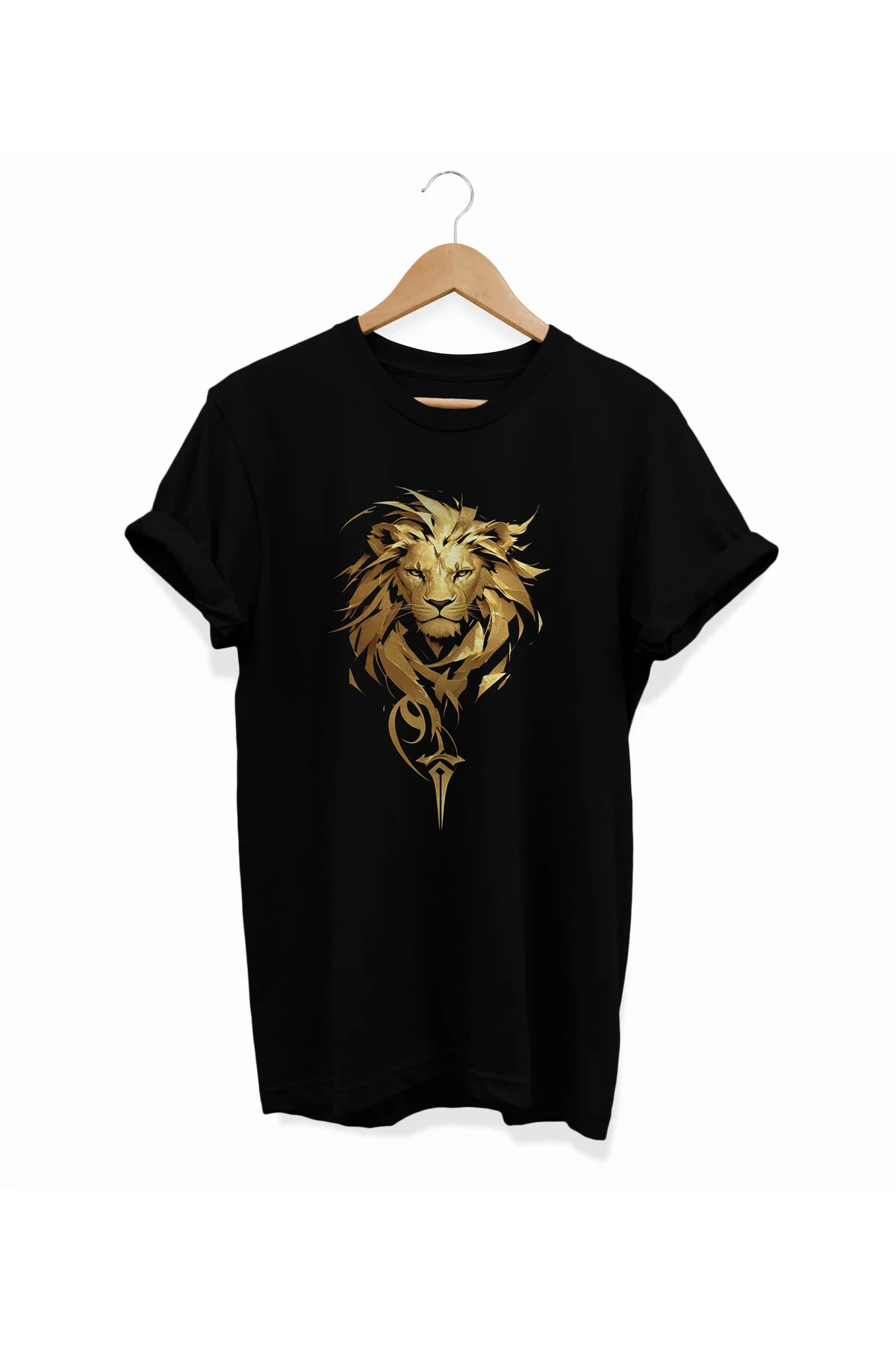 , Aslan Baskılı, %100 Pamuk, Bisiklet Yaka, Oversize T-shirt, Büy