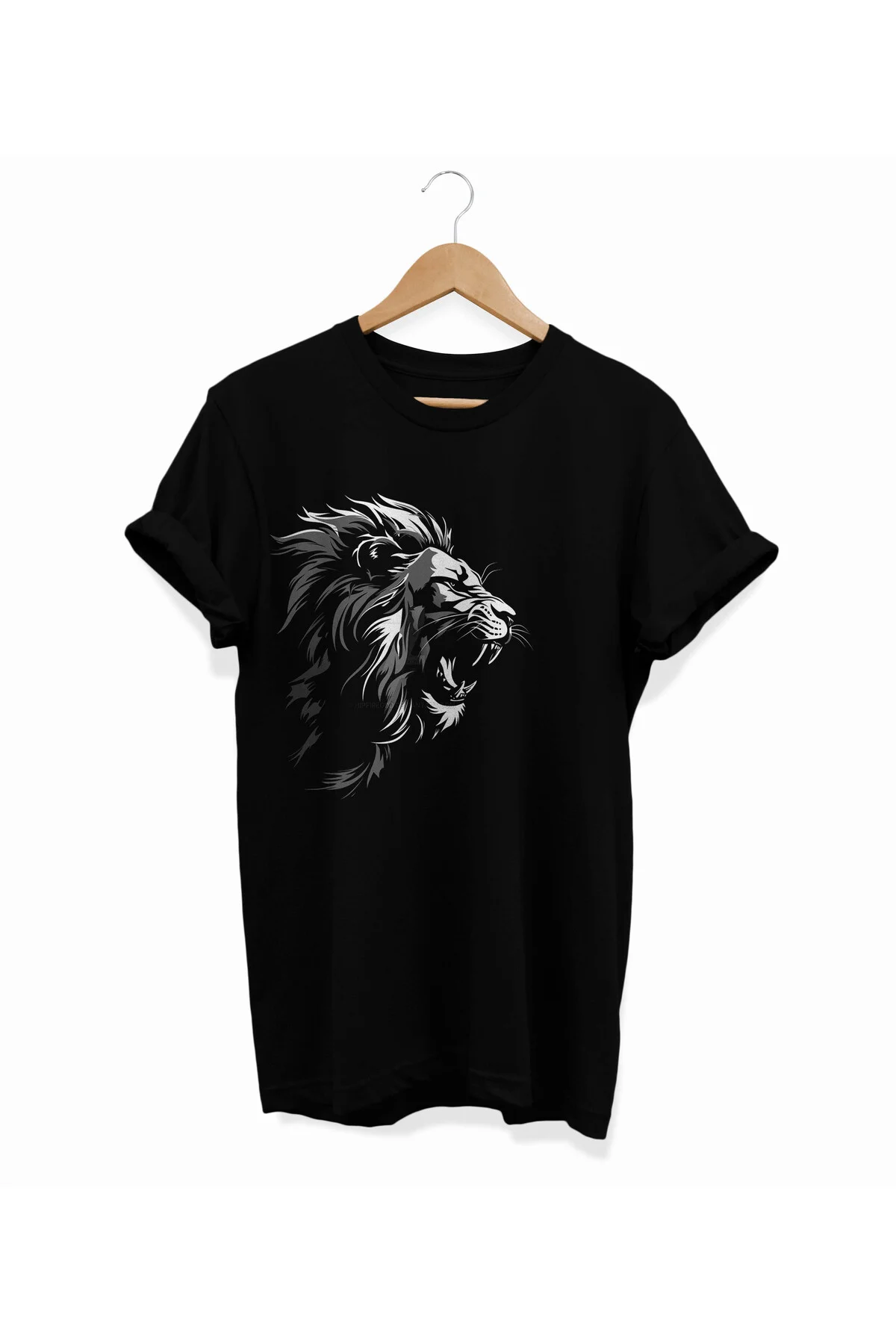 , Aslan Baskılı, %100 Pamuk, Bisiklet Yaka, Basic T-shirt, Normal