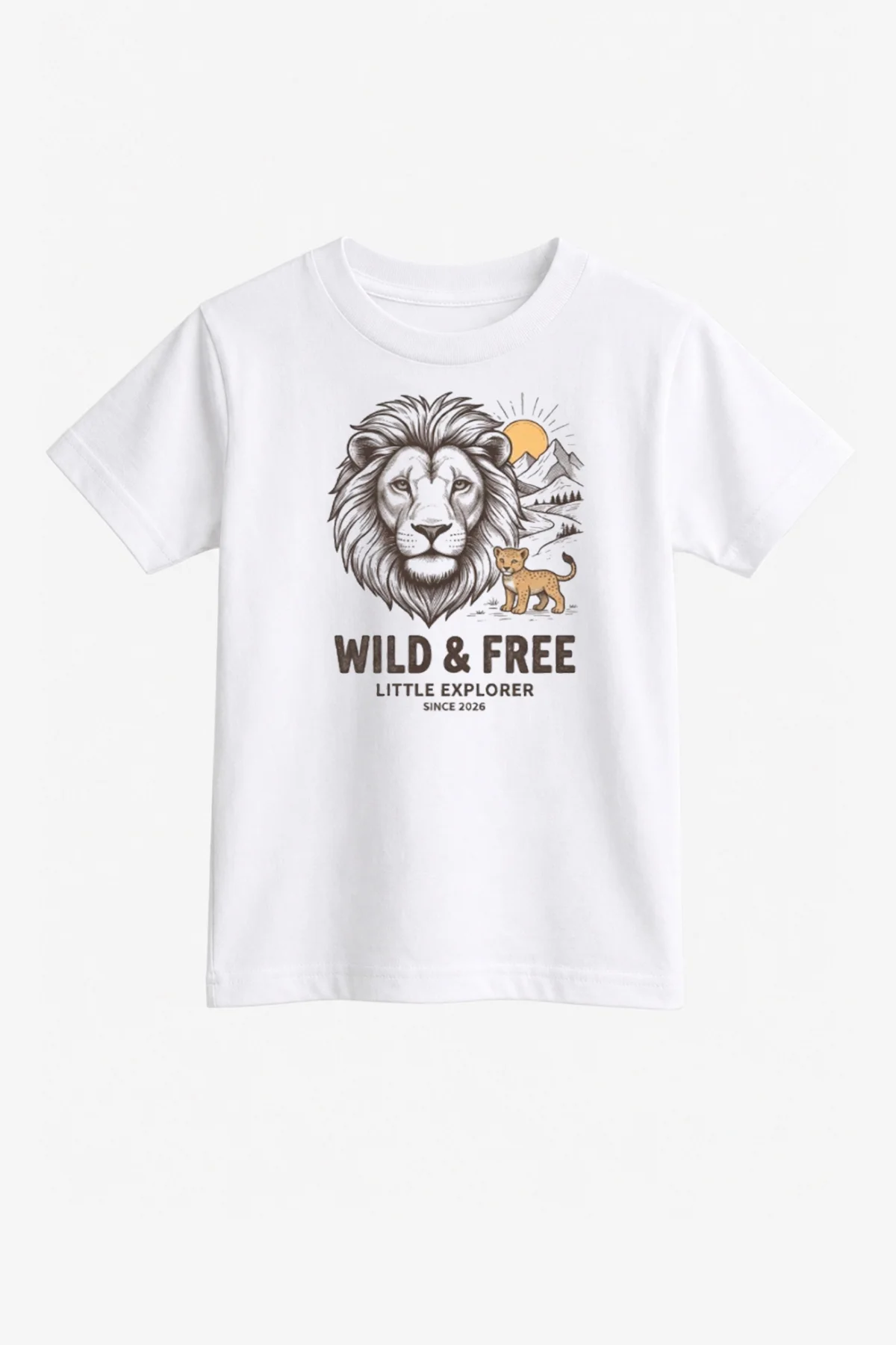 Aslan Baskılı Wild & Free %100 Pamuklu Erkek Çocuk Tişört Little 