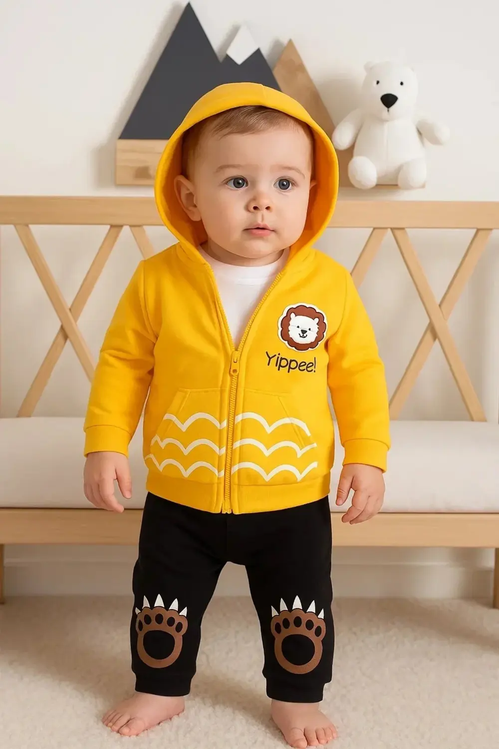 Aslan Desenli 3'lü Erkek Bebek Takımı