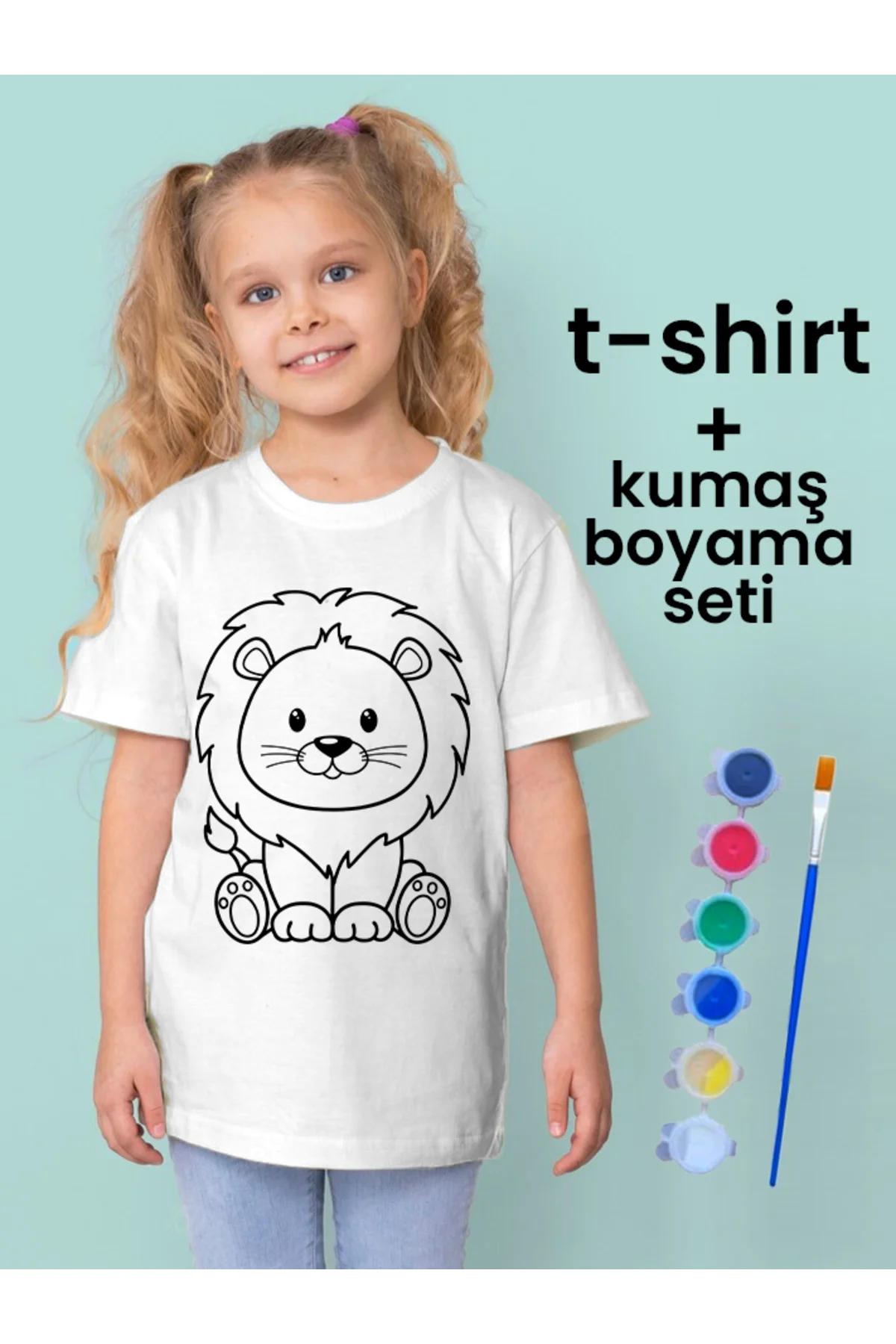 Aslan Tişört Boyama Seti – Çocuk Full Set Fırçalı, Kreatif Elbise Tasarım Oyunu, 3+ Yaş