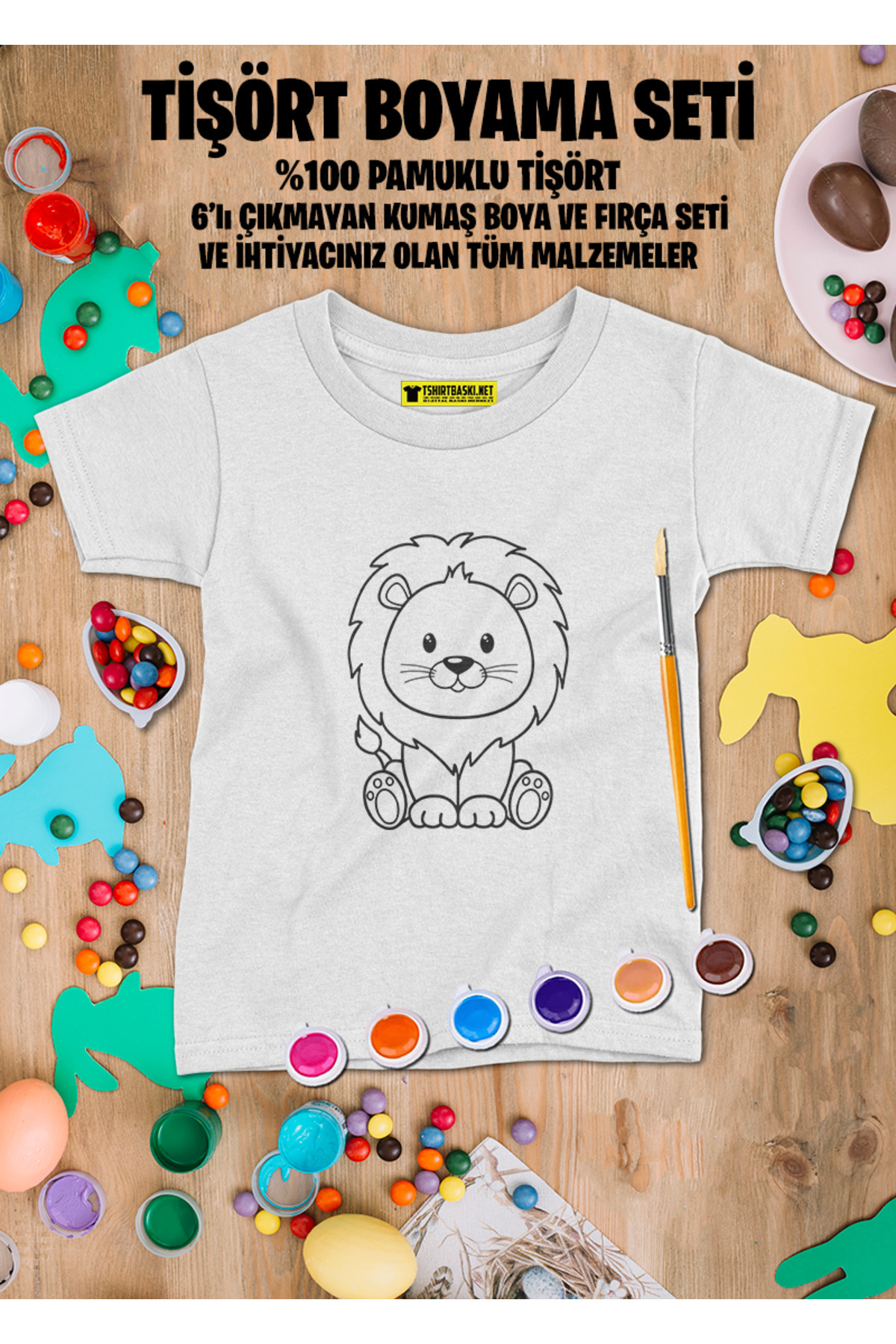 Aslan Tişört Boyama Seti – Çocuk Full Set Fırçalı, Kreatif Elbise