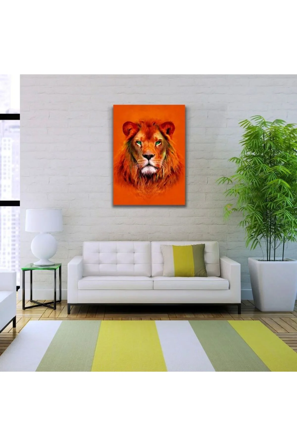 Aslan , Turuncu Tonlarda Dekoratif Kanvas Tablo 50 x 70