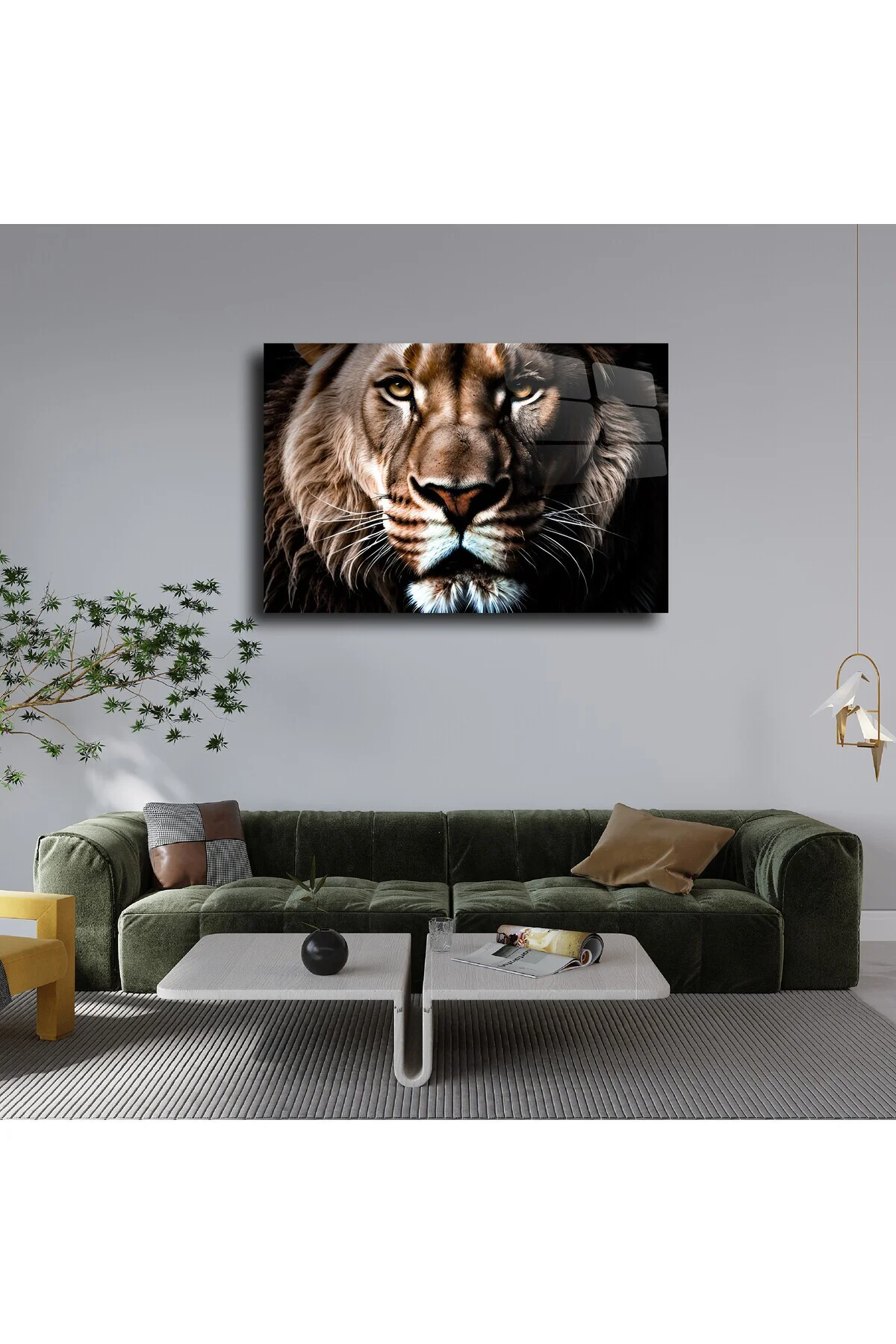 Aslan Yüzü Cam Tablo Duvar Dekoru