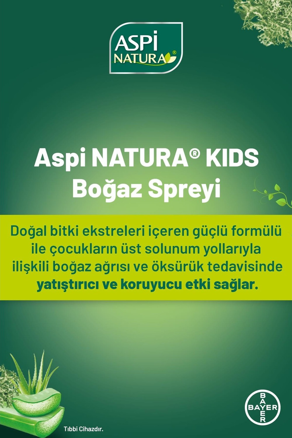 Bayer Aspi Natura Kids Kayısı-Limon Aromalı Boğaz Spreyi 20 Ml