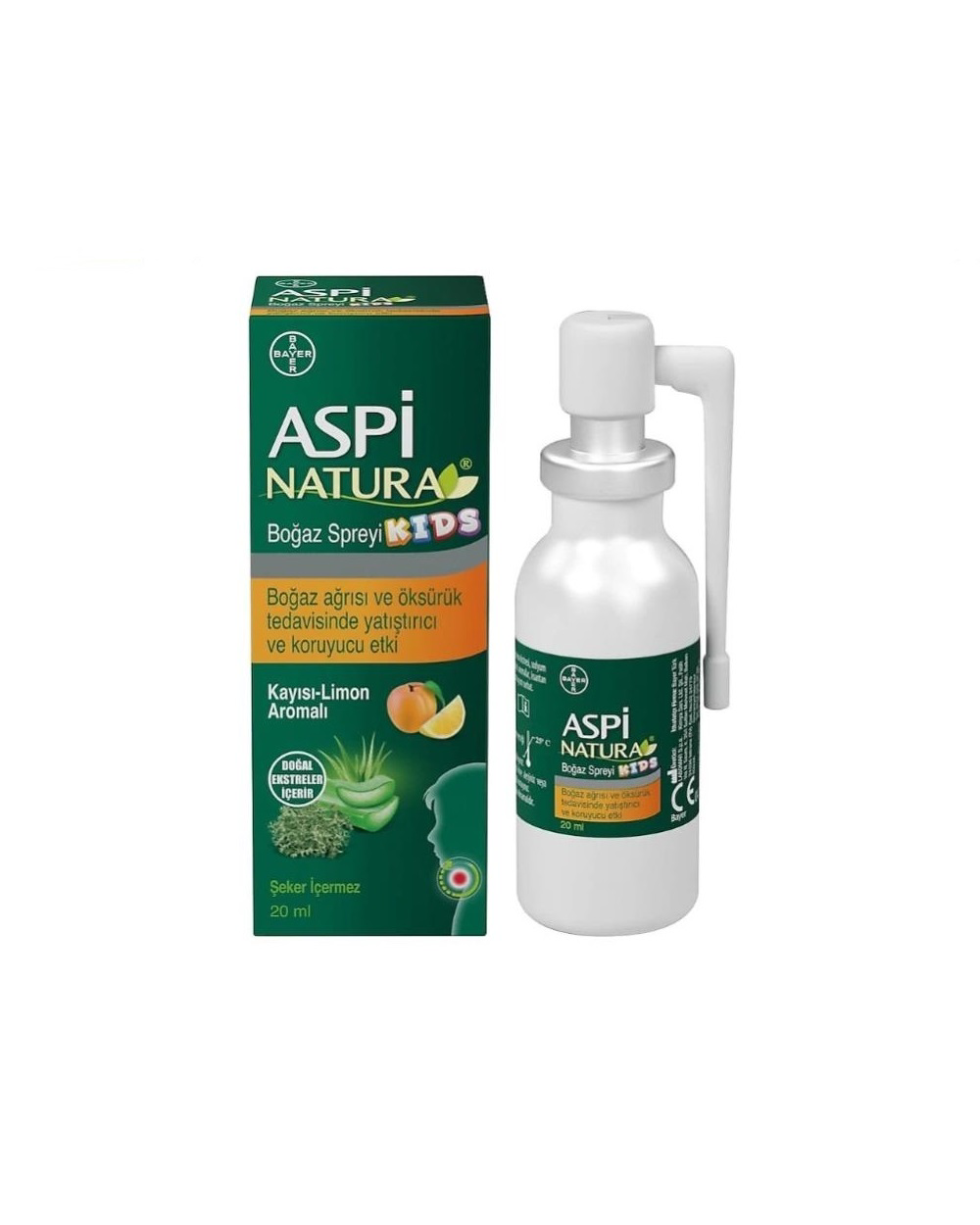 Bayer Aspi Natura Kids Kayısı-Limon Aromalı Boğaz Spreyi 20 Ml