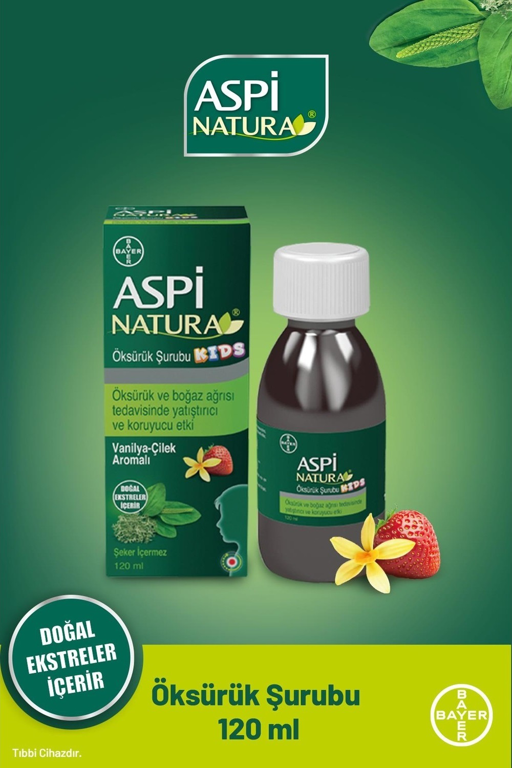Aspi Natura Kids Vanilya-Çilek Aromalı Şurup 120 ml Aspi Natura Kids Vanilya-Çilek Aromalı Şurup 120 ml