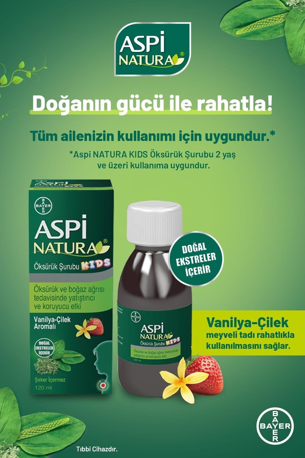 Aspi Natura Kids Vanilya-Çilek Aromalı Şurup 120 ml Aspi Natura Kids Vanilya-Çilek Aromalı Şurup 120 ml