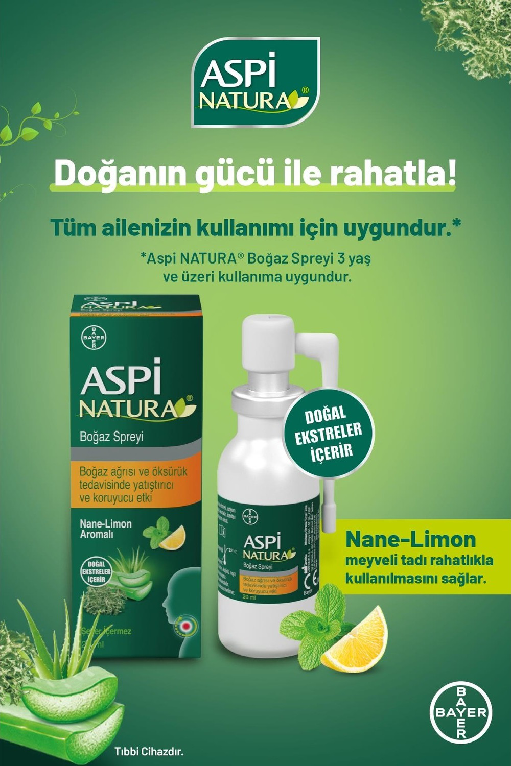Aspi Natura Nane-Limon Aromalı Boğaz Spreyi 20 ml Aspi Natura Nane-Limon Aromalı Boğaz Spreyi 20 ml