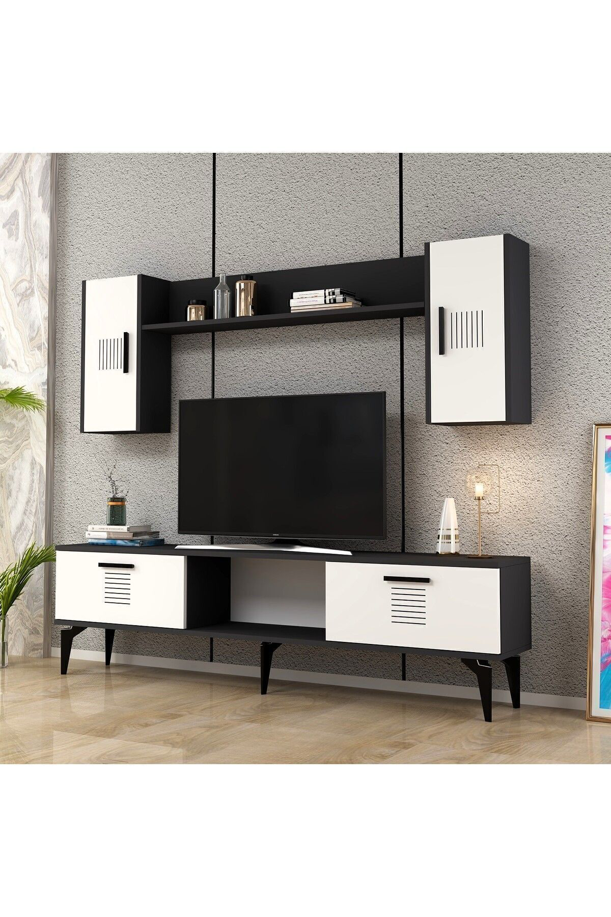 Cantek Dizayn Assimo Tv Ünitesi Takimi Safirmeşe-Beyaz