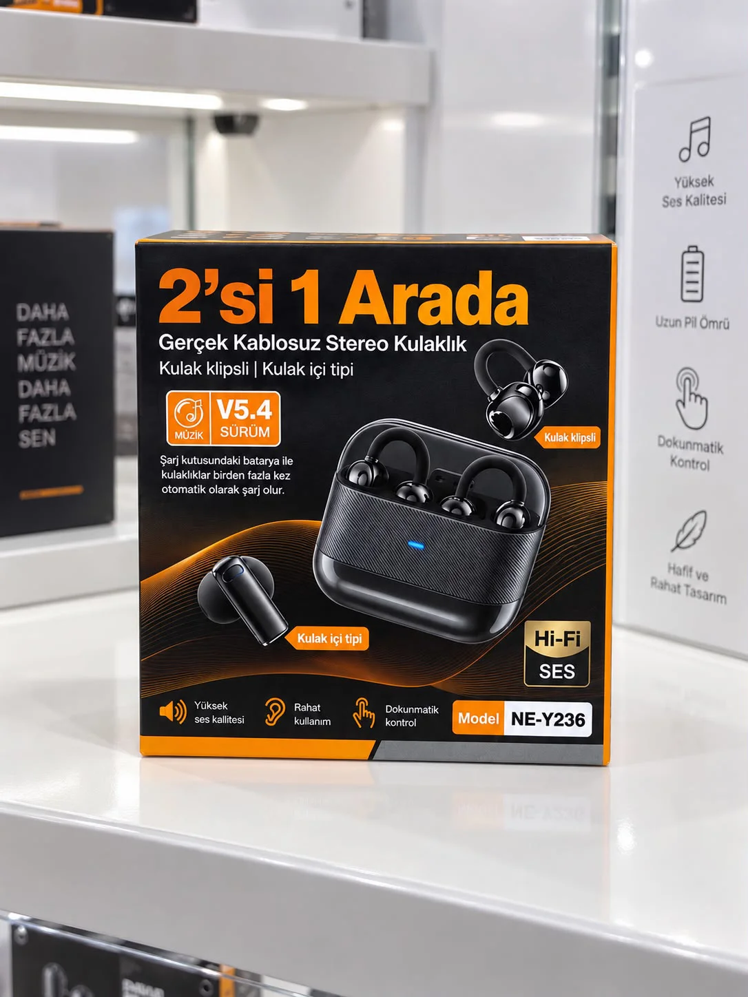 ASTRALTECH NE Y236 2'si 1 Arada Kablosuz Bluetooth Kulaklık - 4 Kulaklıklı, Dokunmatik Kontrol, Şarj Kutulu, Siyah