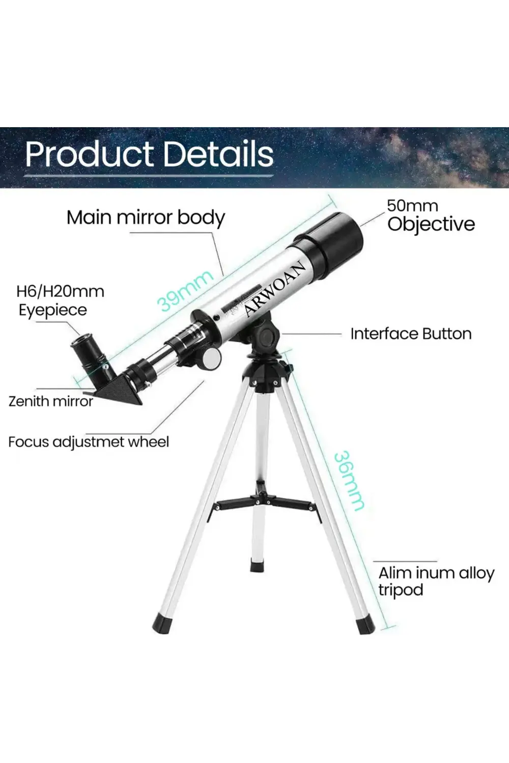 Astronomik Teleskop Tripodlu Ay ve Gezegen Gözlem Teleskobu