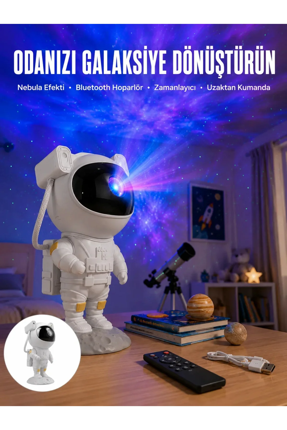 Astronot Bluetooth Hoparlör Gökyüzü Projektör Gece Lambası Astronot Bluetooth Hoparlör Gökyüzü Projektör Gece Lambası