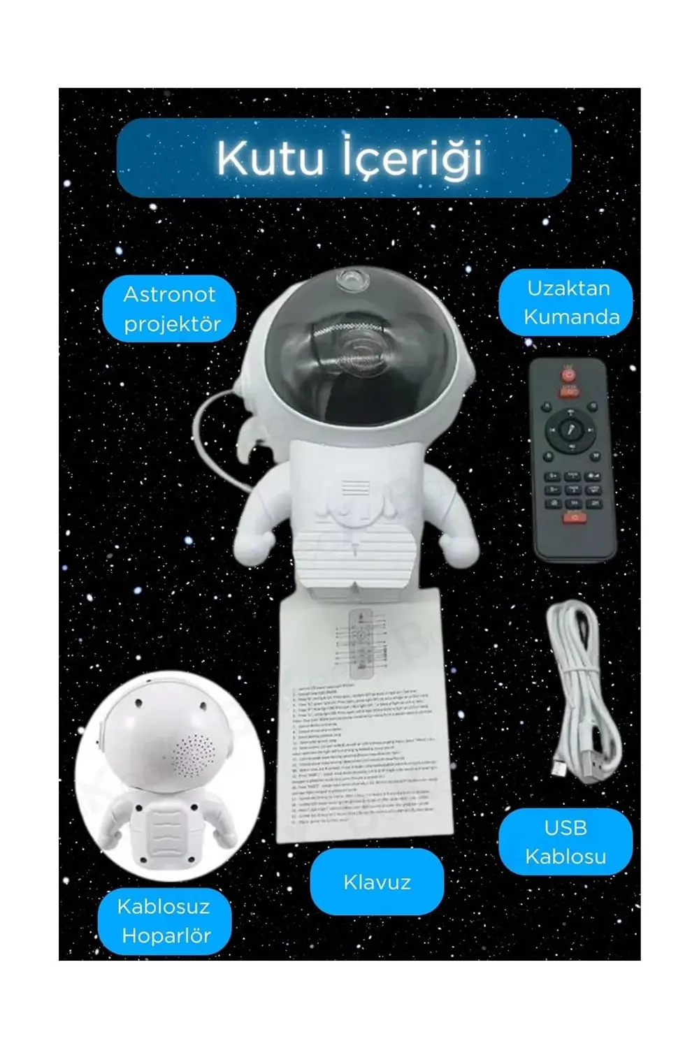 Astronot Galaksi Işık Projektörü Led Işıklı Gece Lambalı Yıldızlı