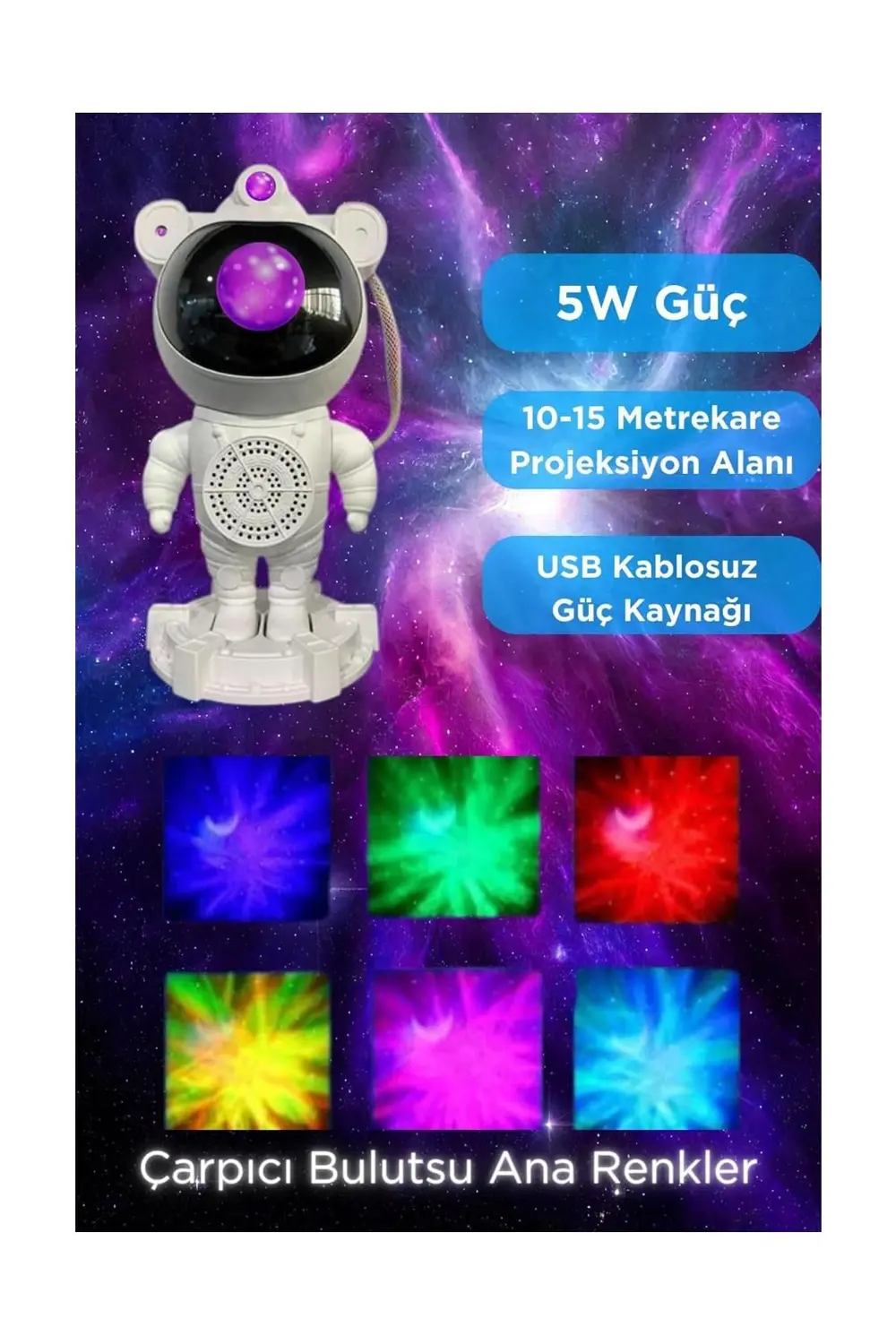 Astronot Galaksi Işık Projektörü Led Işıklı Gece Lambalı Yıldızlı