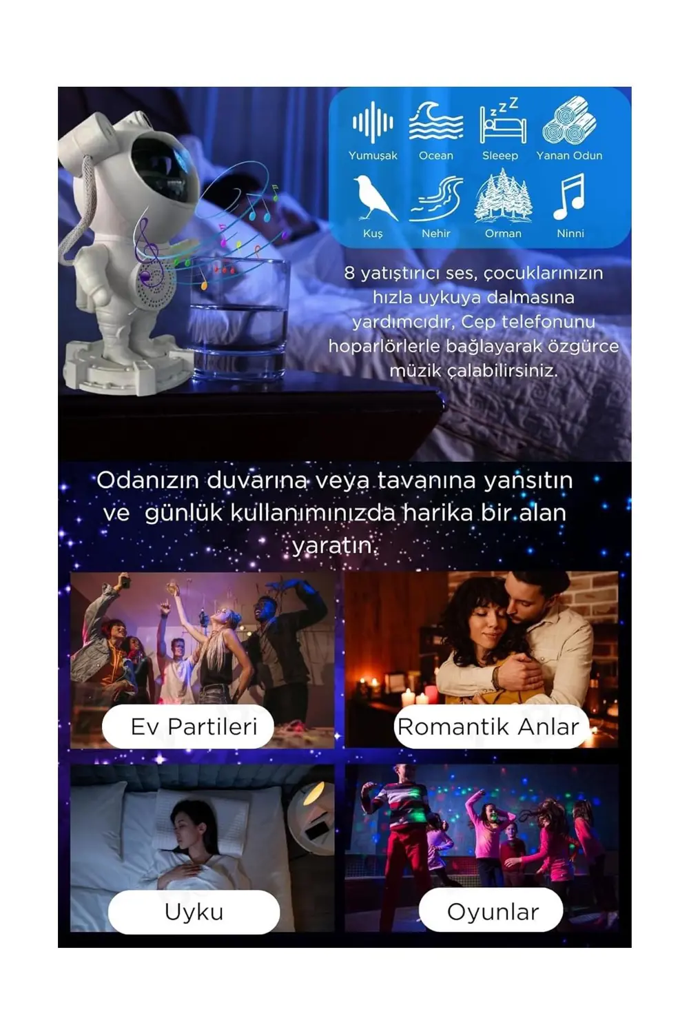 Astronot Galaksi Işık Projektörü Led Işıklı Gece Lambalı Yıldızlı