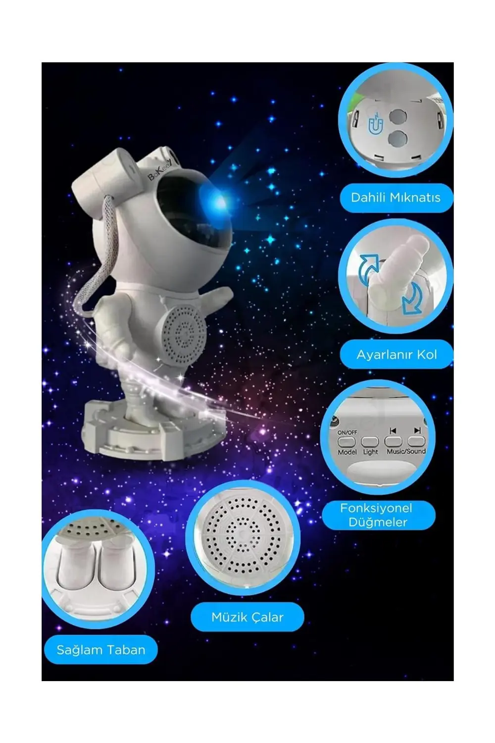 Astronot Galaksi Işık Projektörü Led Işıklı Gece Lambalı Yıldızlı