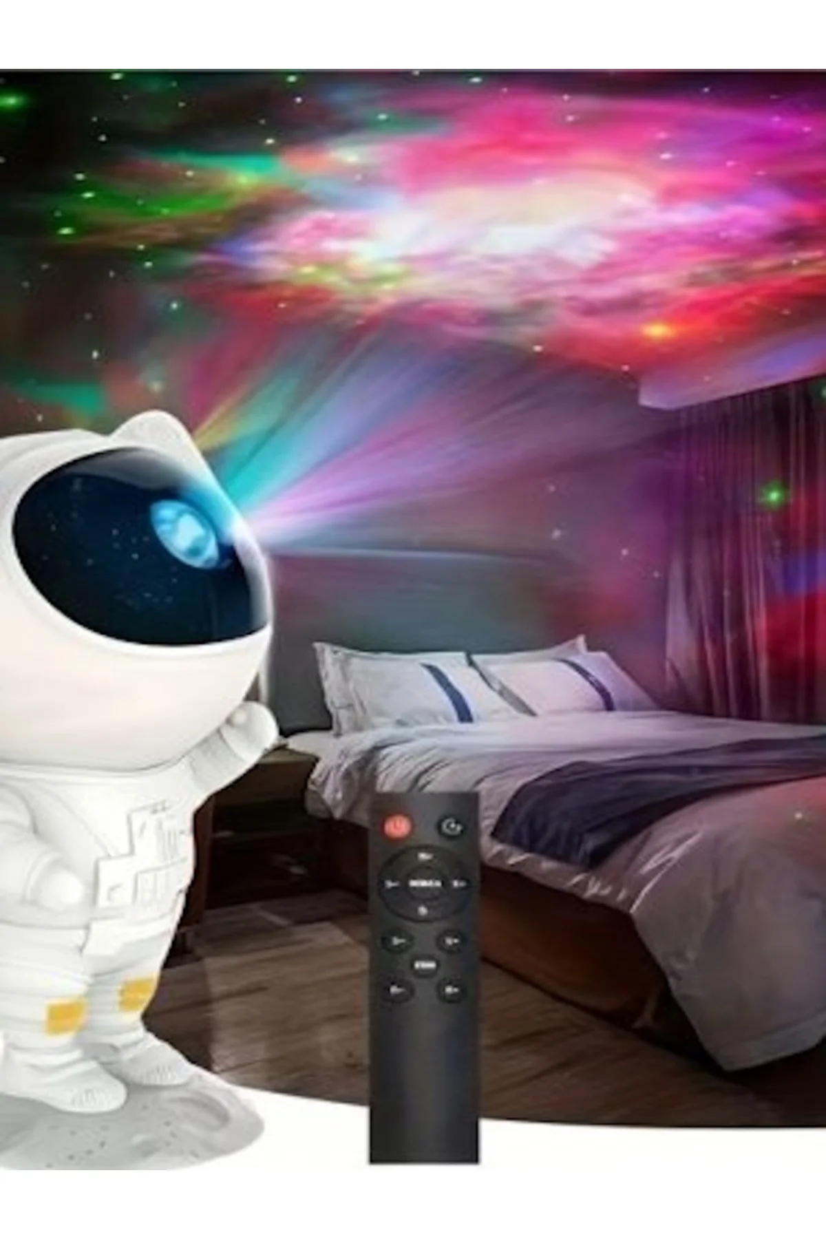 ASTRONOT HOPARLÖRLÜ LED PROJEKTÖRLÜ LAZER YILDIZLI GECE LAMBASI figürlü dijital cocuk saati hediyeli