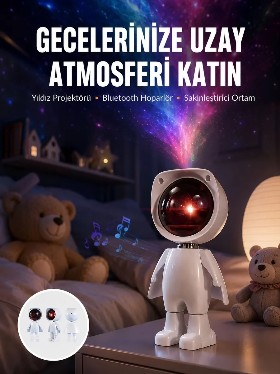 Astronot Masa ve Gece Lambası Projektör - 180 Derece Dönebilen Güneş Batımı Efekti