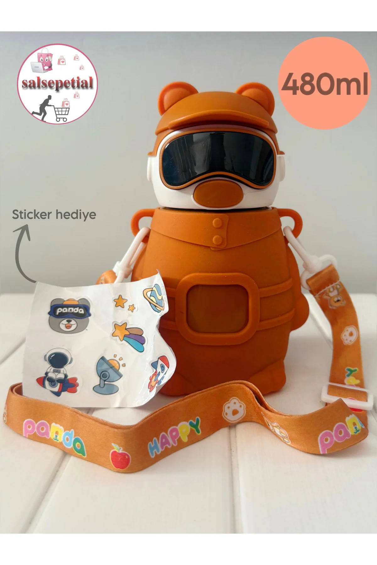 Astronot Panda Çelik Termos 480 Ml Sevimli Ayıcık Çelik Matara Pi