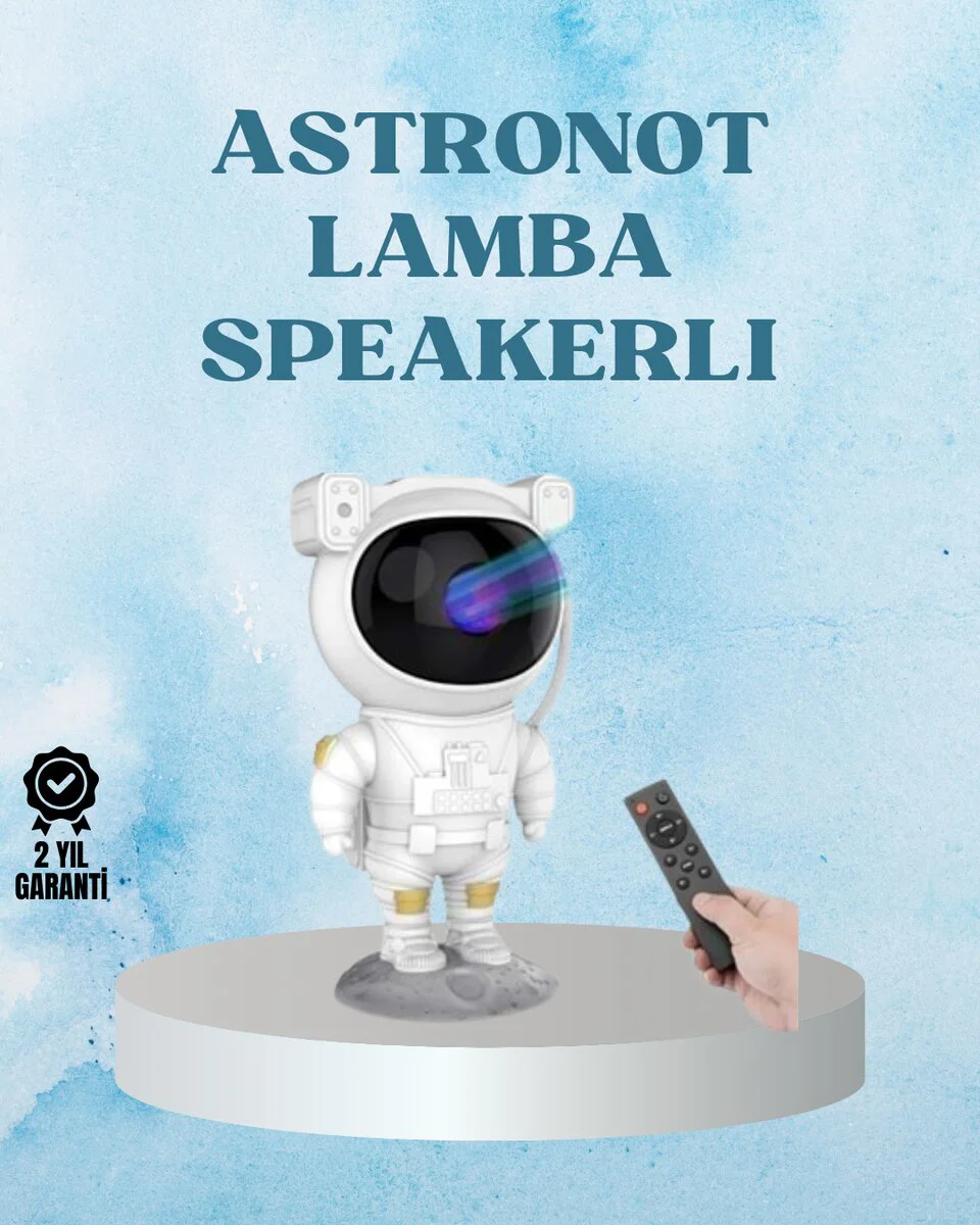 Astronot Projeksiyon Lambası - Yıldız ve Ay Efektli Uzaktan Kumandalı Uyku ve Dekorasyon Işığı