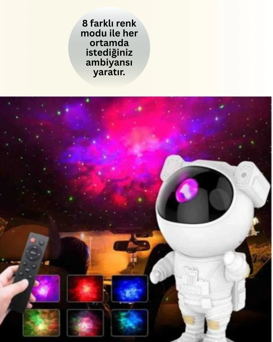 Astronot Projeksiyon Lambası - Bluetoothlu Işık ve Sesli Atmosfer Çözümü