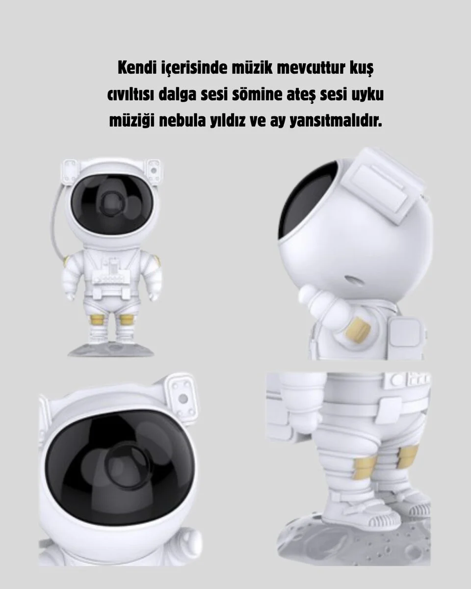 Astronot Projeksiyon Lambası Bluetooth Müzikli ve Uzaktan Kumandalı Nebula Yıldız Efektli - 5V USB Güç