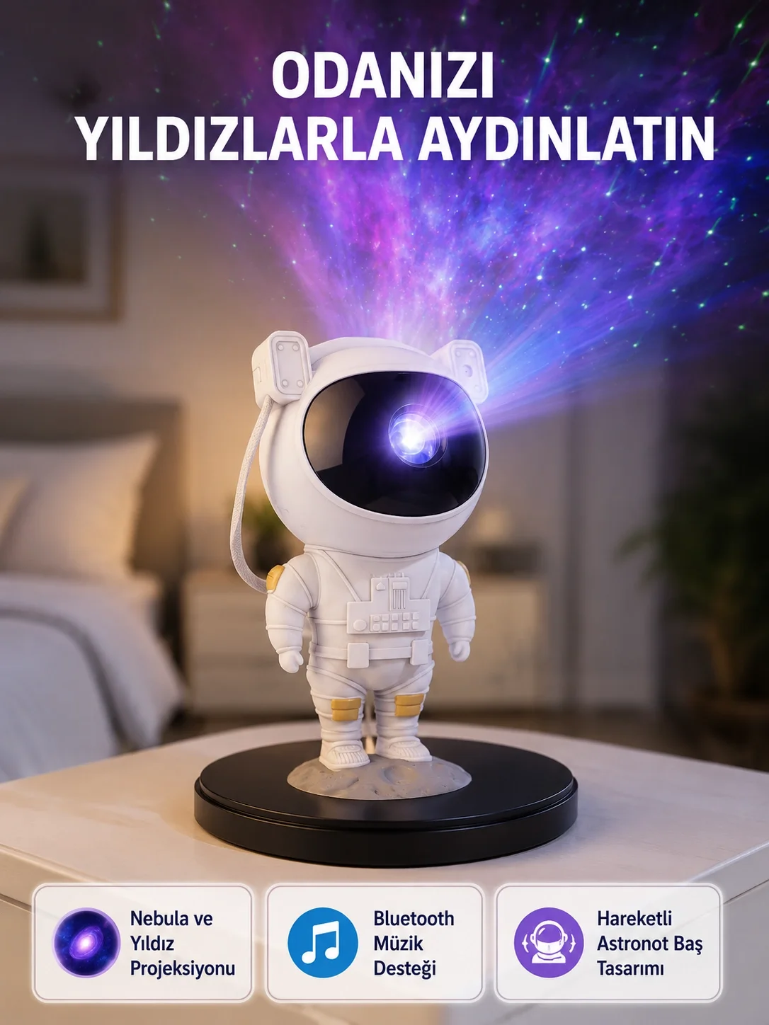 Astronot Projeksiyon Lambası Bluetooth Müzikli ve Uzaktan Kumandalı Fiyatı, Yorumları ve Özellikleri
