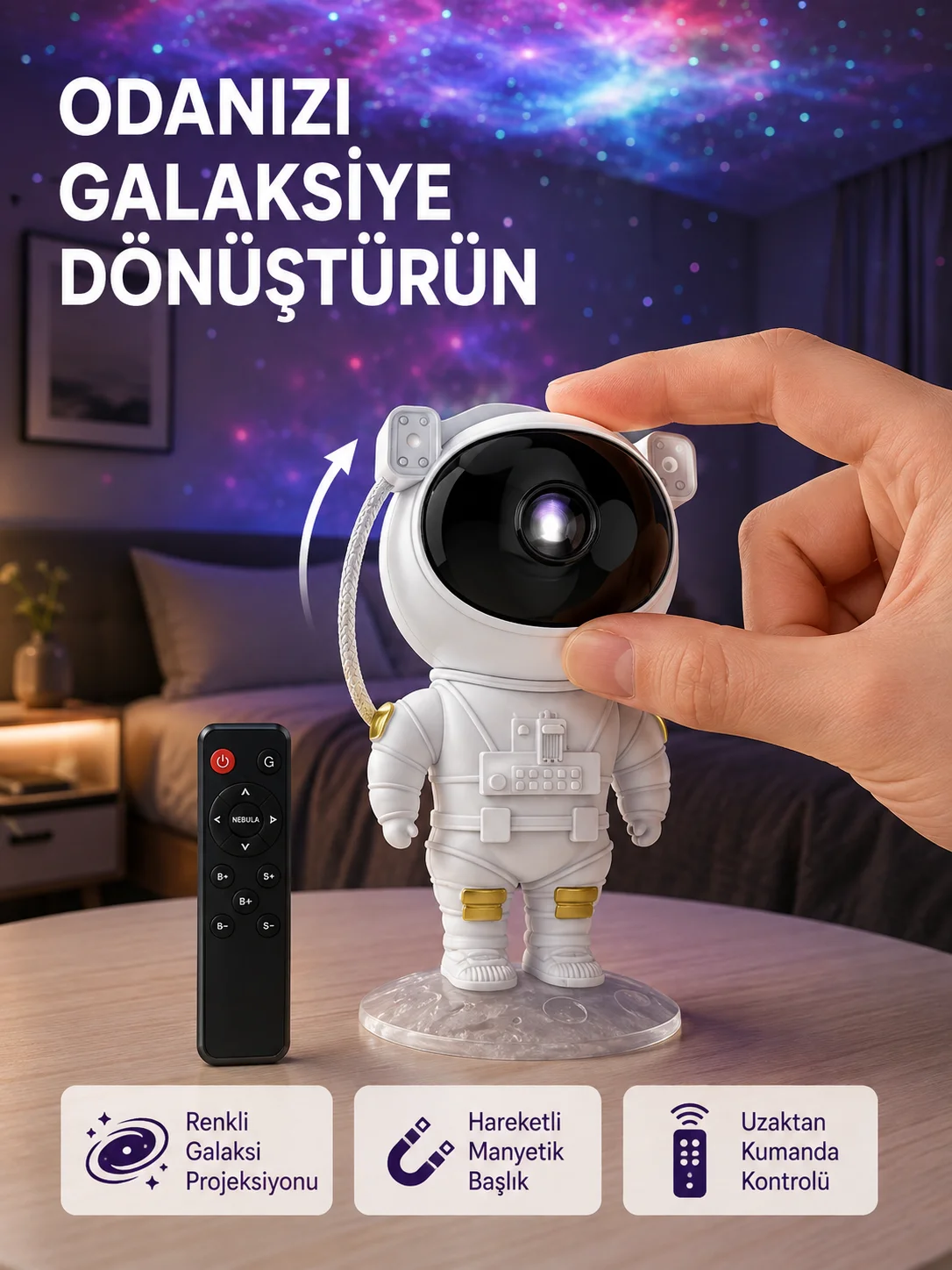 Astronot Şekilli Galaxy Projeksiyon Lambası Nebula Efektli Dekoratif Lamba Astronot Şekilli Galaxy Projeksiyon Lambası Nebula Efektli Dekoratif Lamba
