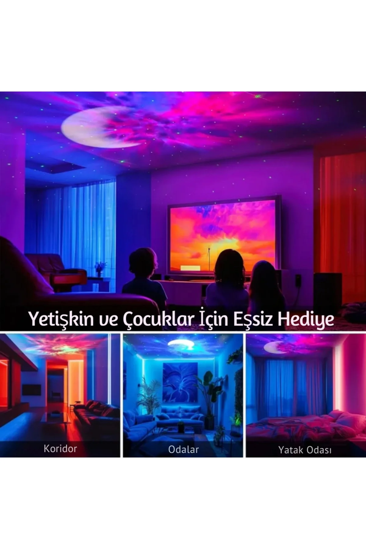 Astronot Tasarımlı Bluetooth Hoparlörlü HD Yıldız Projeksiyonlu Dekoratif Gece Lambası