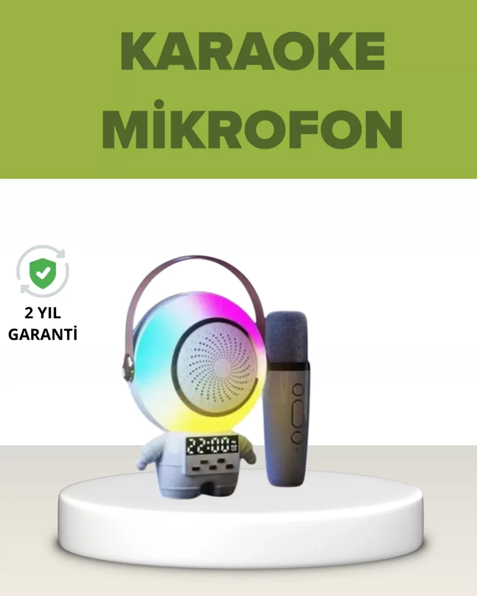 Astronot Tasarımlı Bluetooth Speaker ve Kablosuz Mikrofon Karaoke Seti - Lisinya