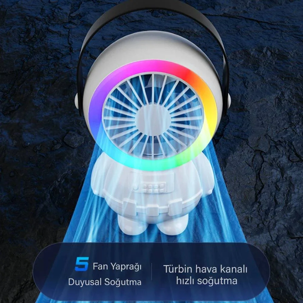 Astronot Taşınabilir Şarjlı Fan - RGB Masa Üstü Vantilatör 1500mAh