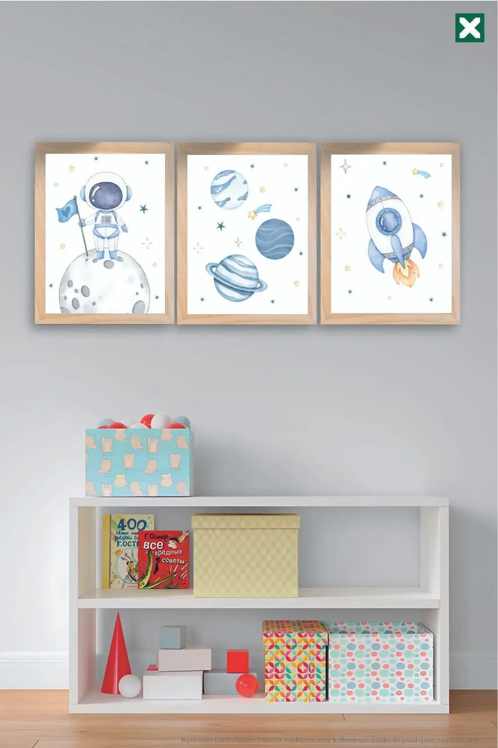 Astronot ve Uzay Temalı 3’lü Çerçeve Görünümlü Modern MDF Tablo S