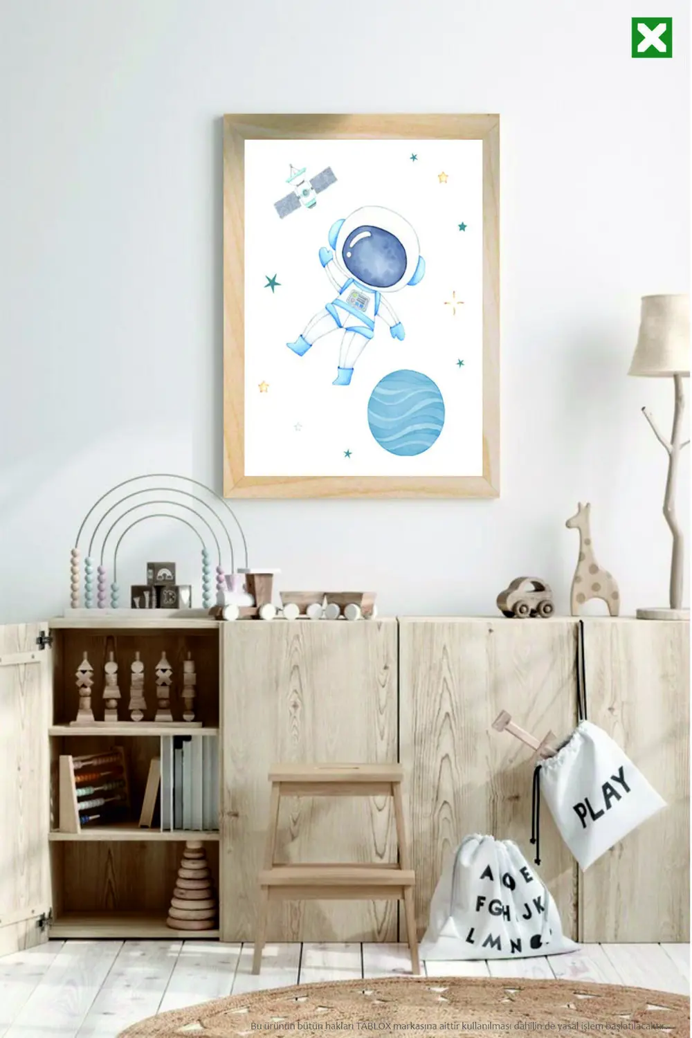 Astronot ve Uzay Temalı , 3’lü Çerçeve Görünümlü Modern MDF Tablo