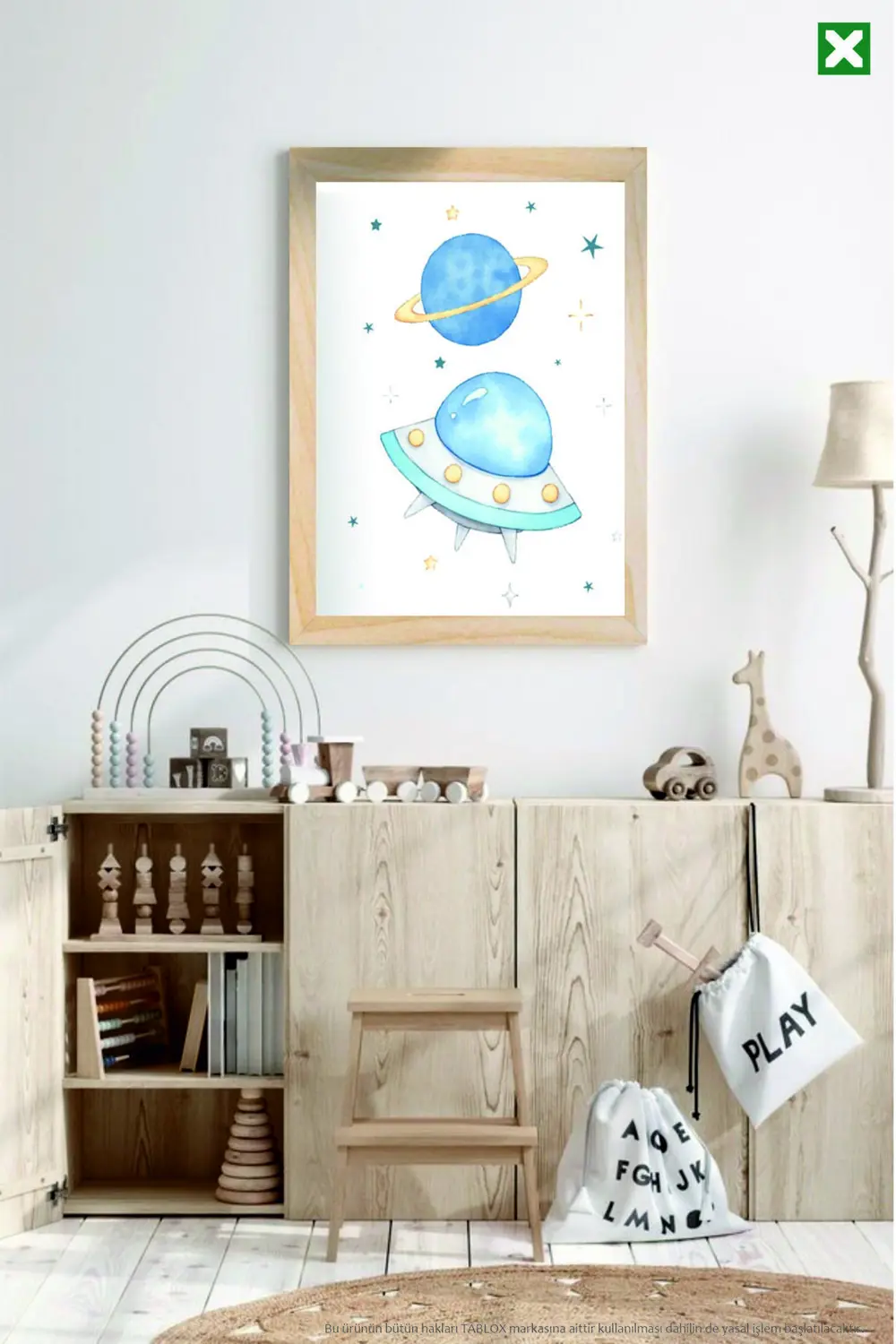 Astronot ve Uzay Temalı , 3’lü Çerçeve Görünümlü Modern MDF Tablo