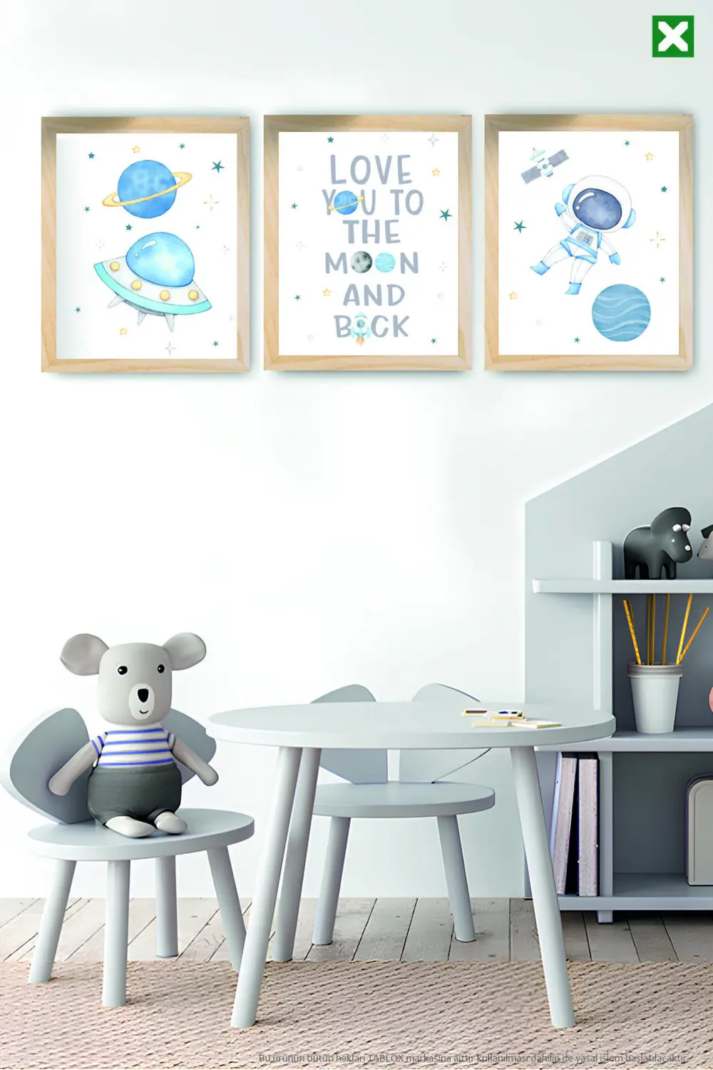 Astronot ve Uzay Temalı , 3’lü Çerçeve Görünümlü Modern MDF Tablo