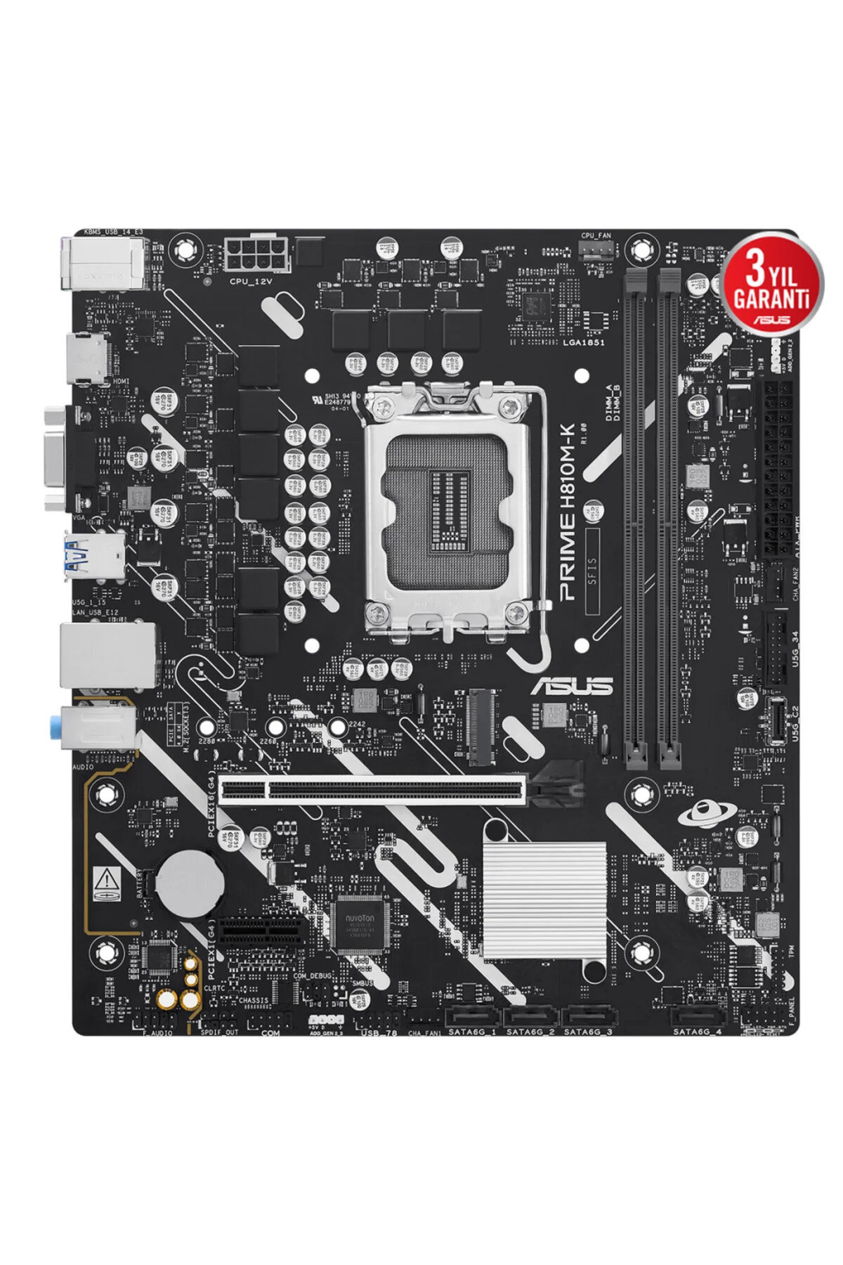 ASUS PRIME H810M-K, 2xDDR5, M.2, HDMI, D-SUB, LGA1851 Soket, ATX 